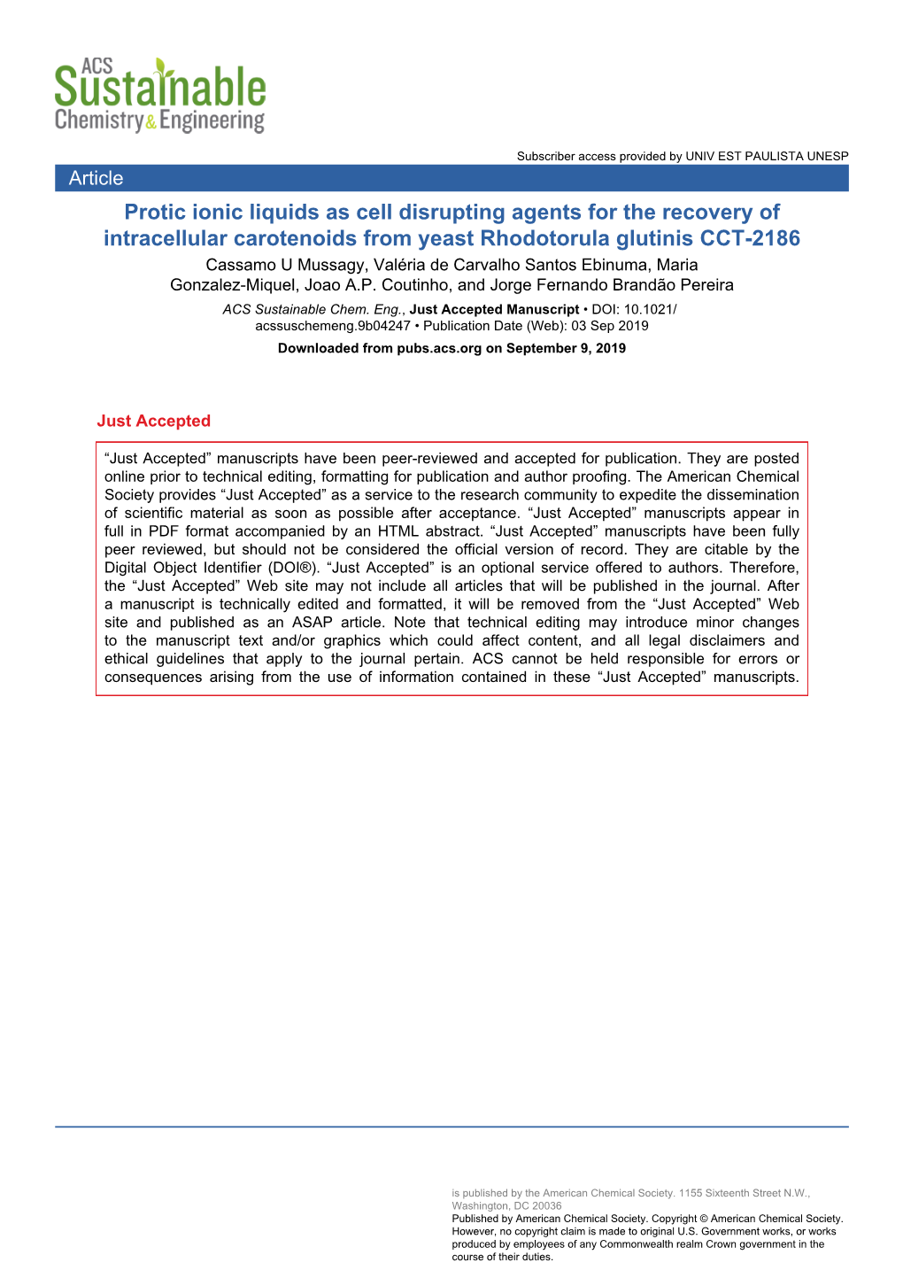 Protic Ionic Liquids As Cell Disrupting Agents for the Recovery Of
