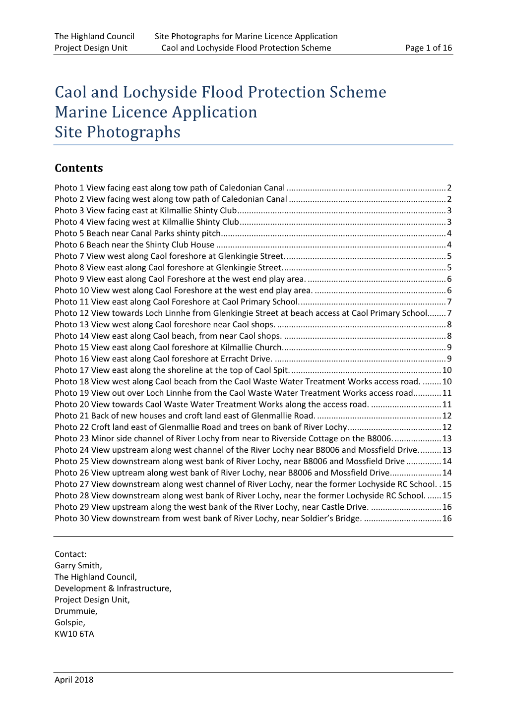 Caol and Lochyside Flood Protection Scheme Marine Licence Application Site Photographs