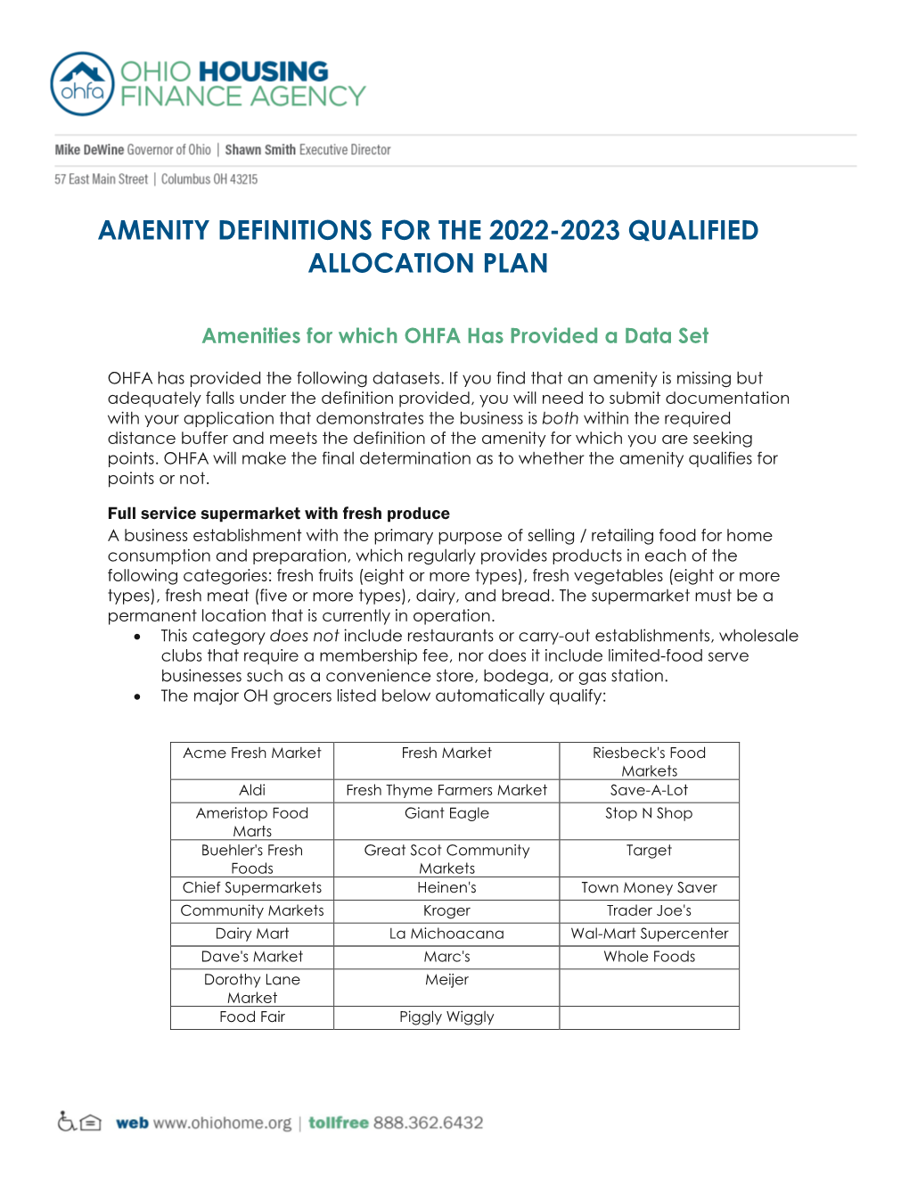 Amenity Definitions for the 2022-2023 Qualified Allocation Plan