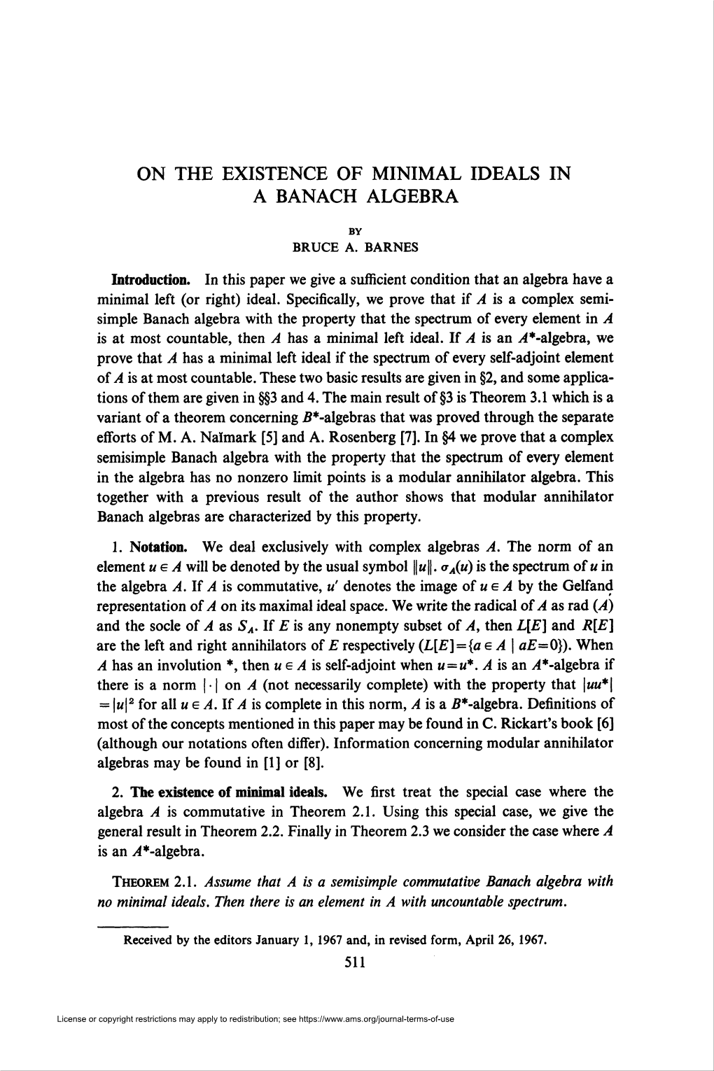 A Banach Algebra