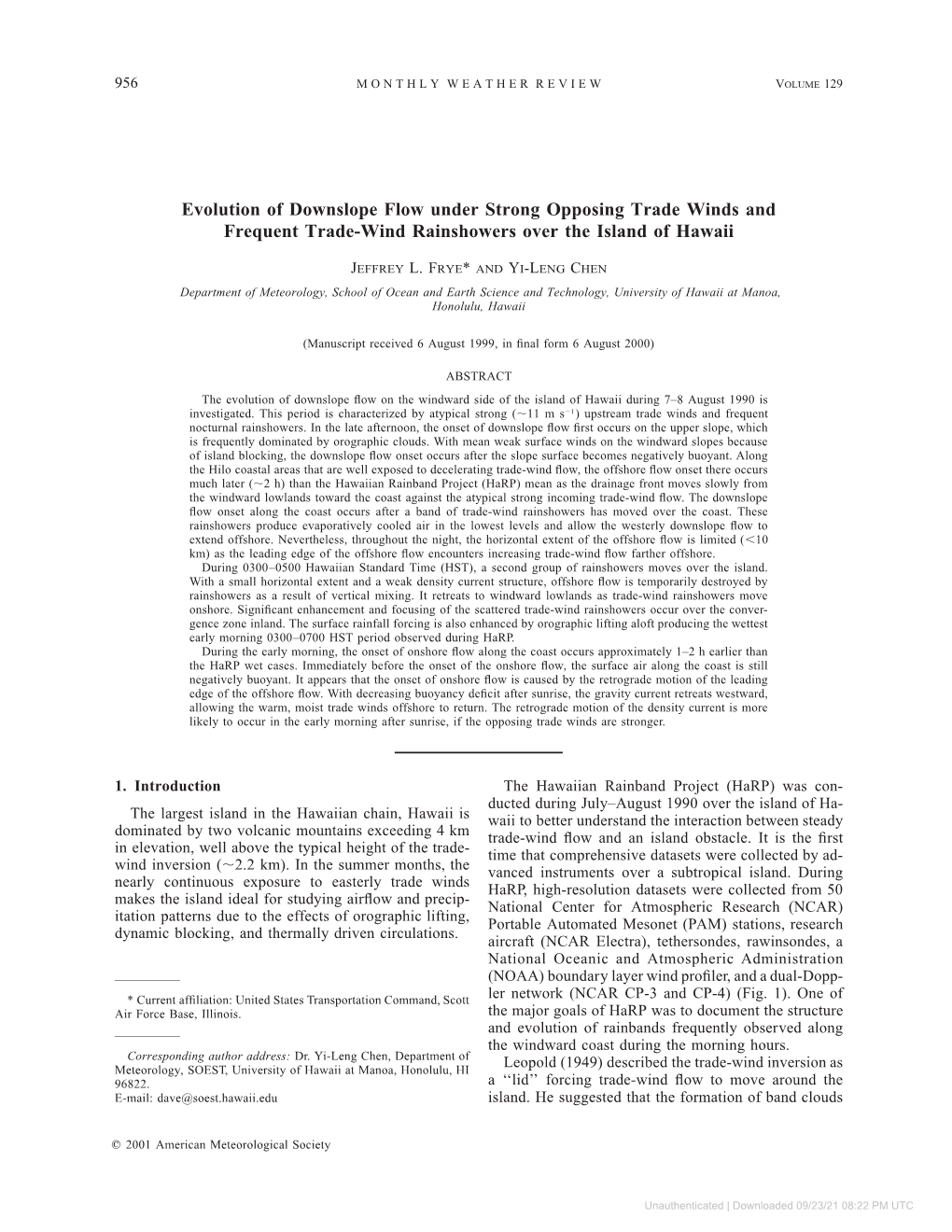 Evolution of Downslope Flow Under Strong Opposing Trade Winds and Frequent Trade-Wind Rainshowers Over the Island of Hawaii