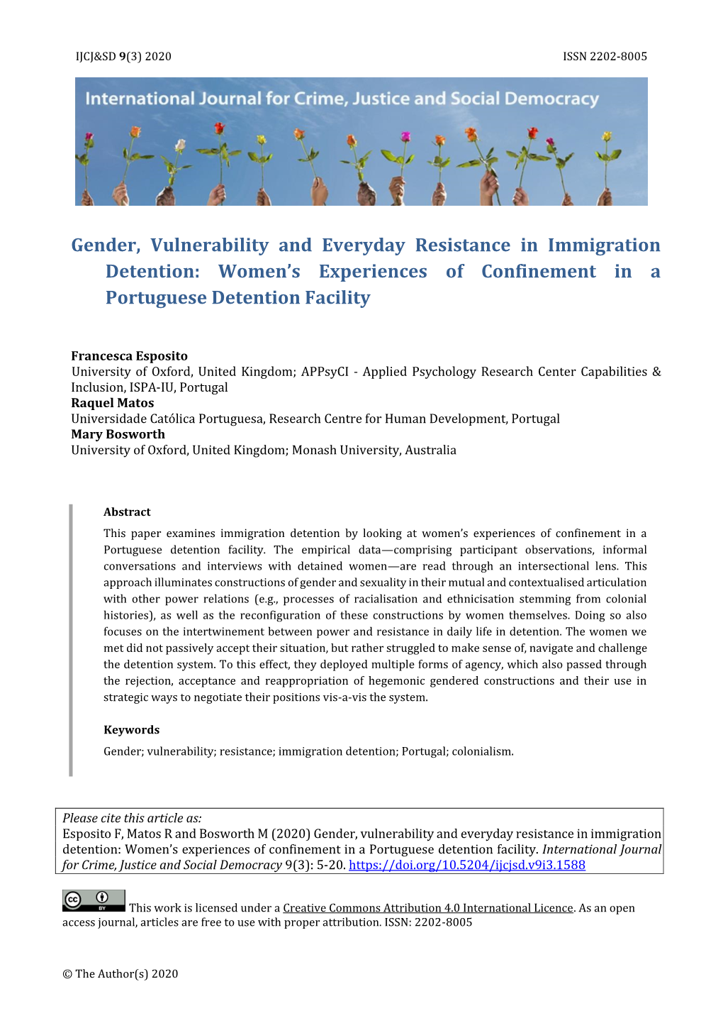 Gender, Vulnerability and Everyday Resistance in Immigration Detention: Women’S Experiences of Confinement in a Portuguese Detention Facility