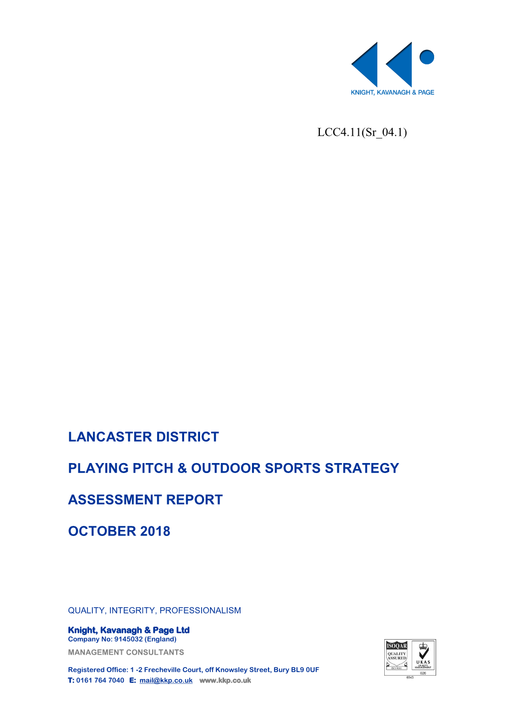 Playing Pitch and Outdoor Sports Strategy: Assessment Report