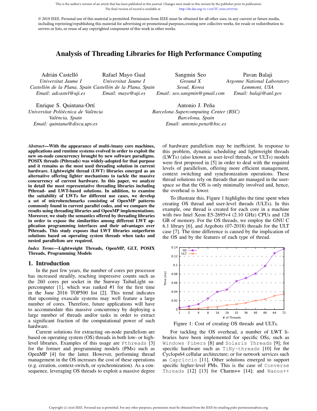 Analysis of Threading Libraries for High Performance Computing