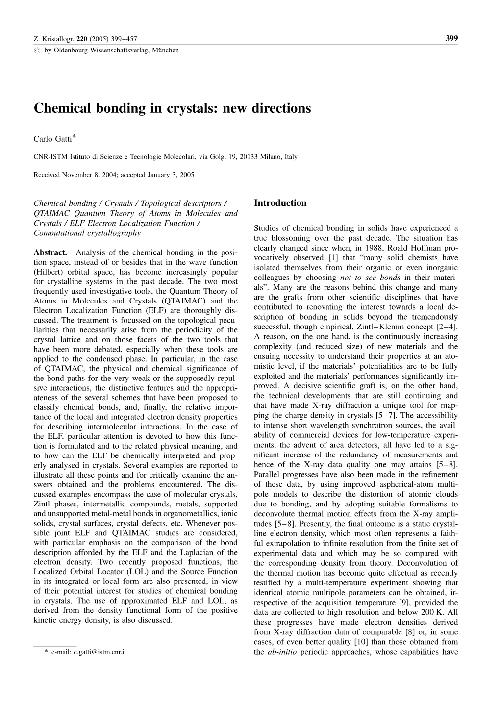 Chemical Bonding in Crystals: New Directions