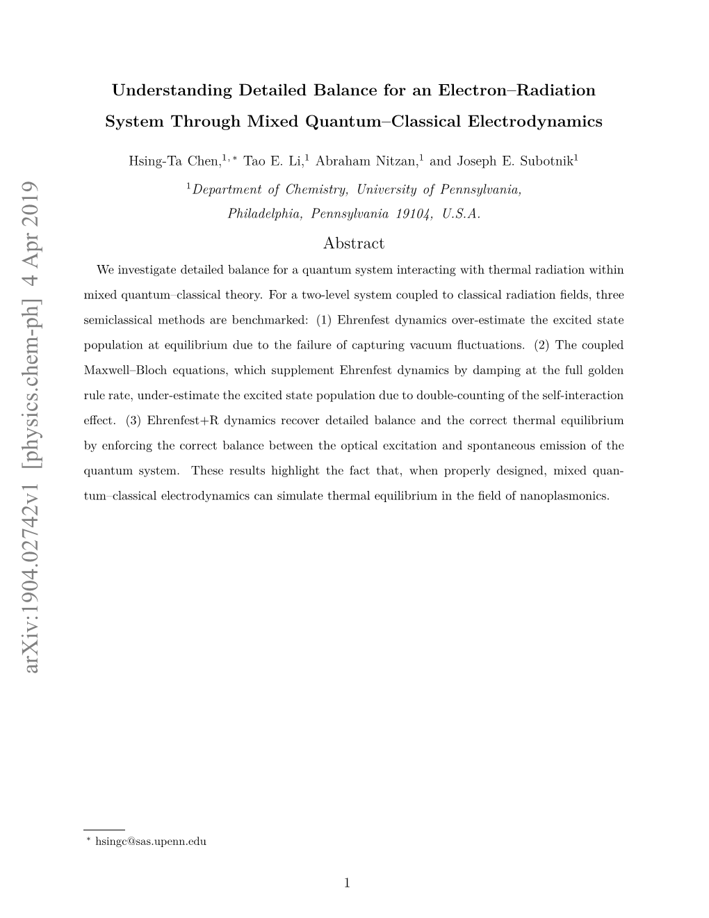 Understanding Detailed Balance for an Electron–Radiation System Through Mixed Quantum–Classical Electrodynamics