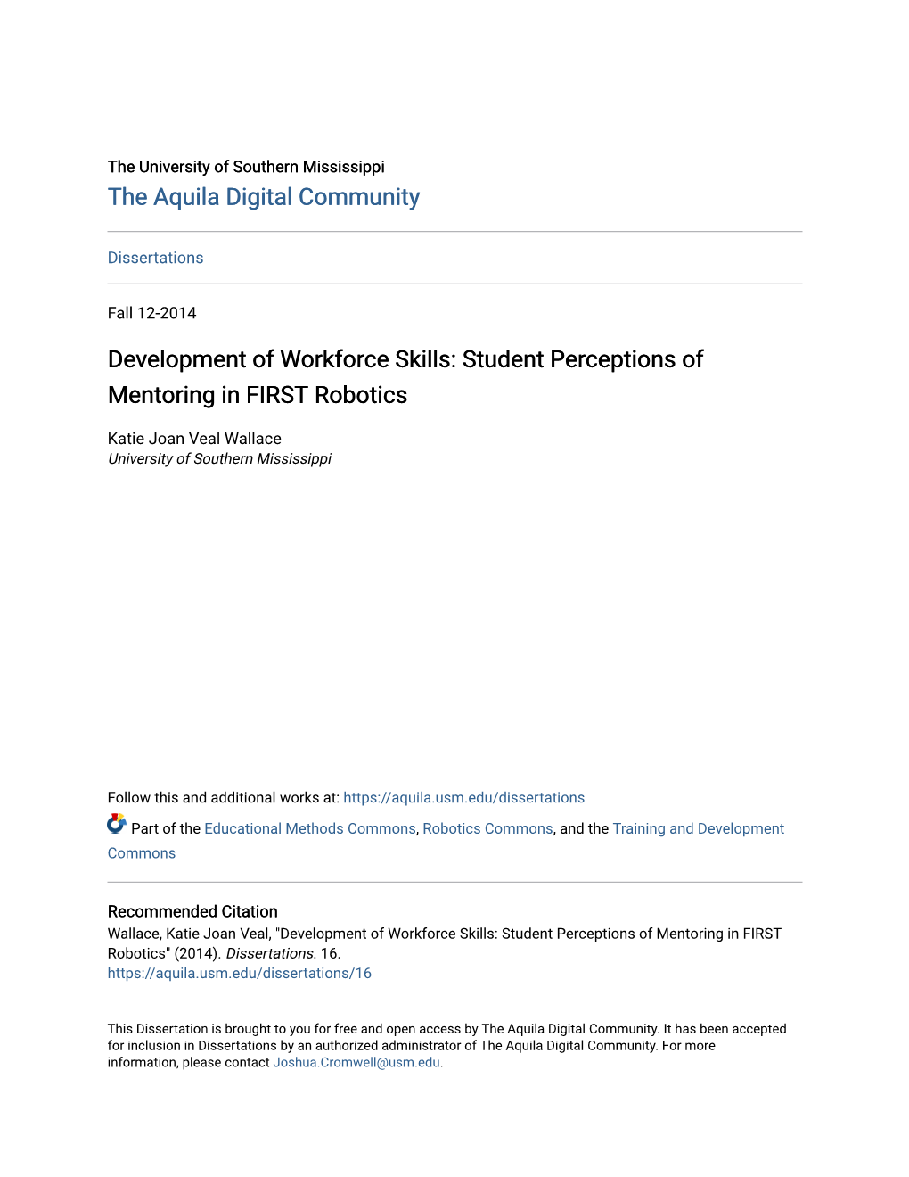 Student Perceptions of Mentoring in FIRST Robotics