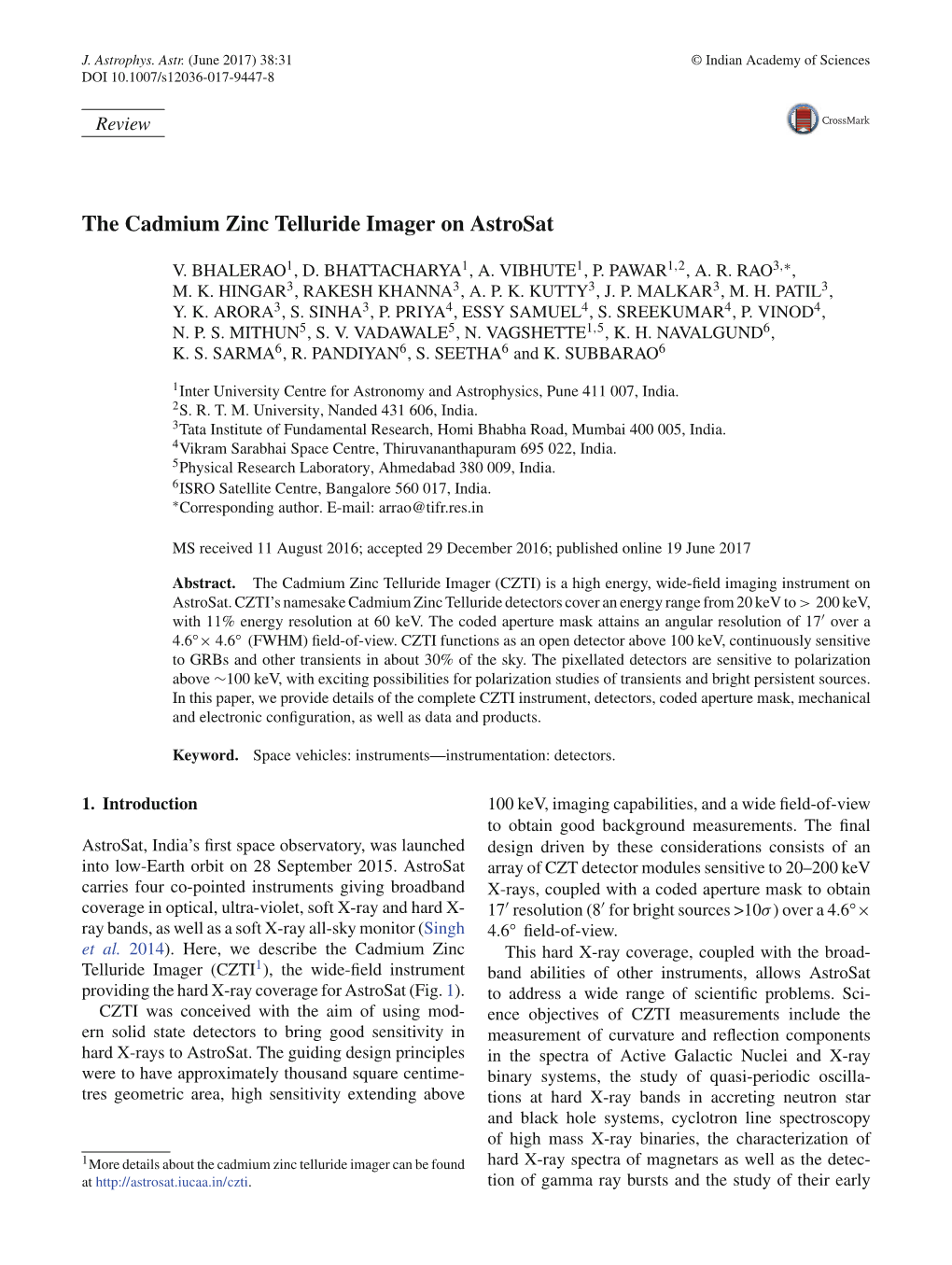 The Cadmium Zinc Telluride Imager on Astrosat