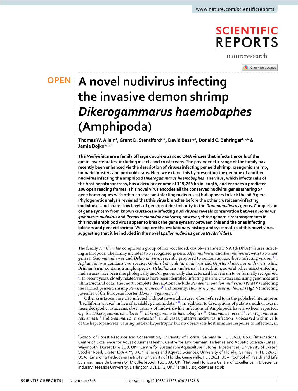 A Novel Nudivirus Infecting the Invasive Demon Shrimp Dikerogammarus Haemobaphes (Amphipoda) Thomas W