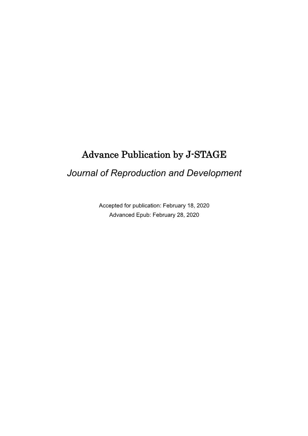 Advance Publication by J-STAGE Journal of Reproduction and Development