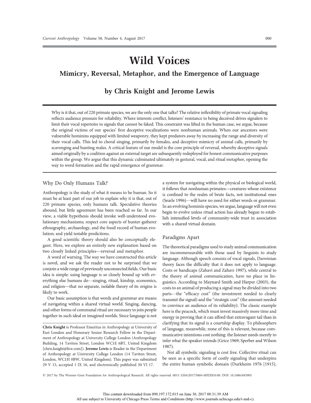 Wild Voices Mimicry, Reversal, Metaphor, and the Emergence of Language