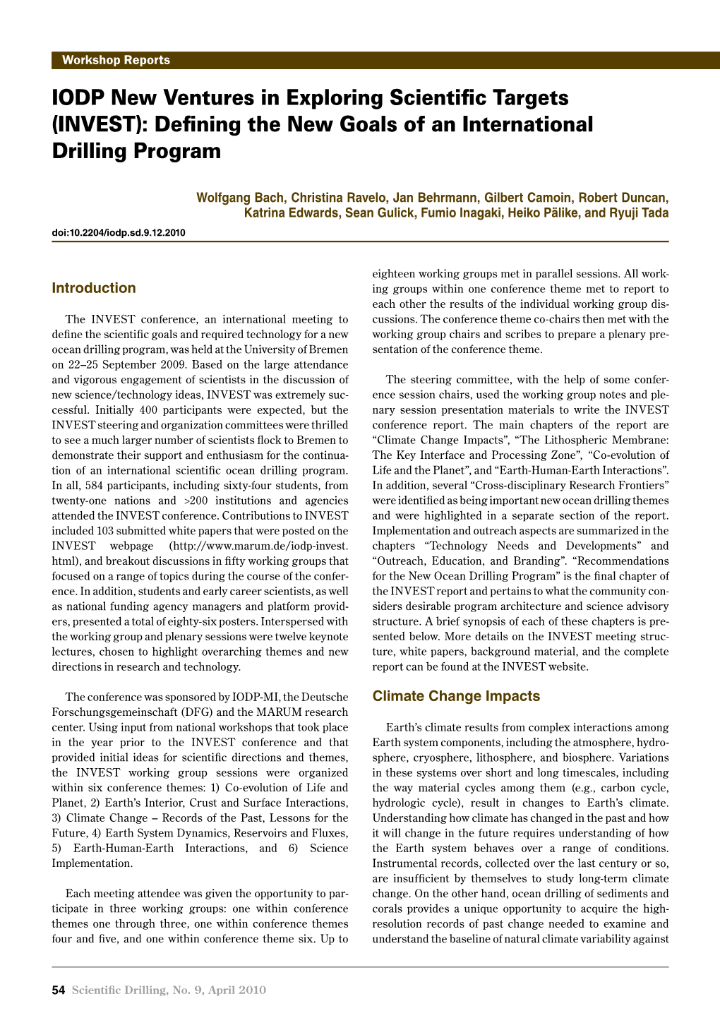 (INVEST): Defining the New Goals of an International Drilling Program