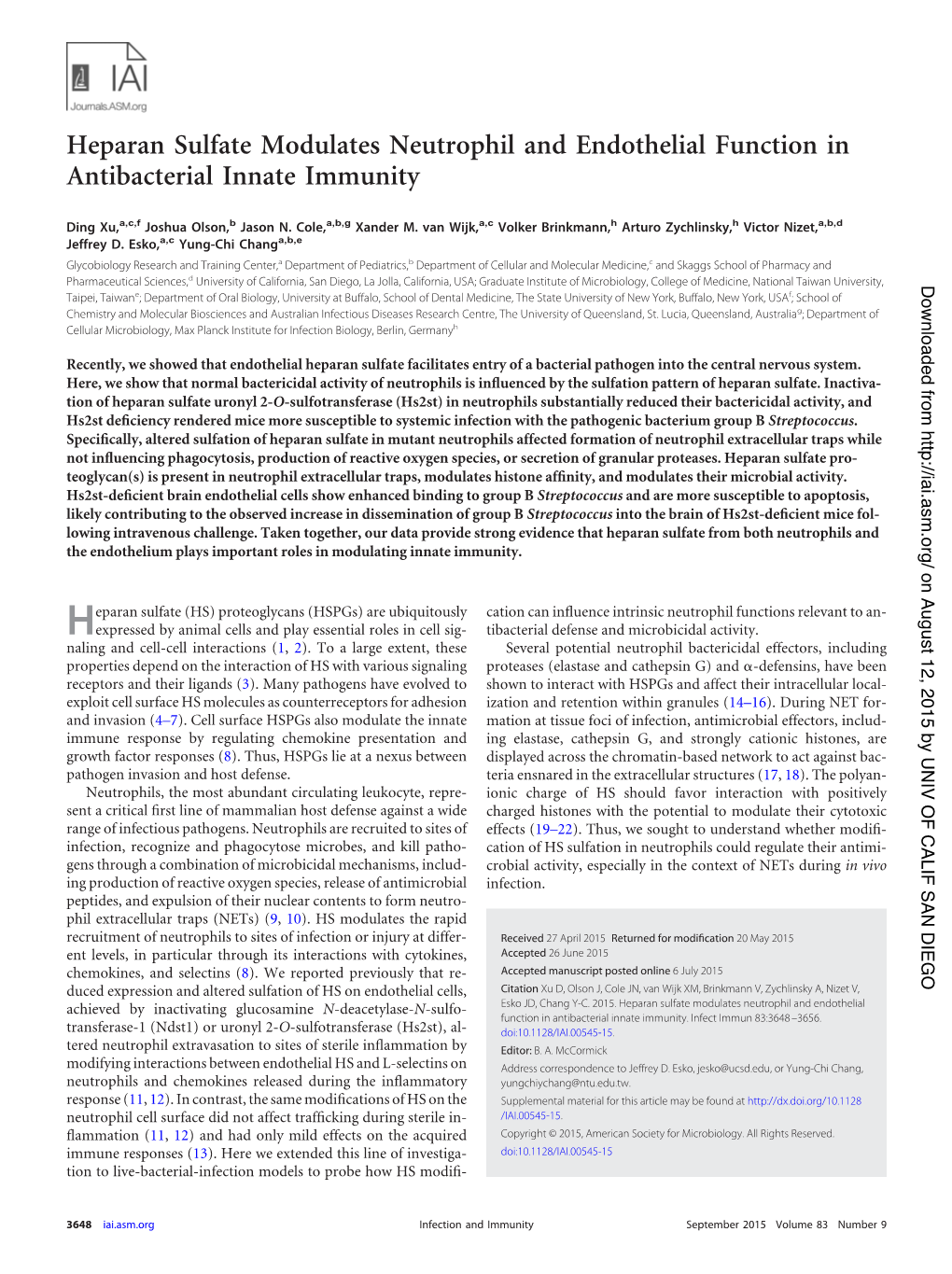 Heparan Sulfate Modulates Neutrophil and Endothelial Function in Antibacterial Innate Immunity