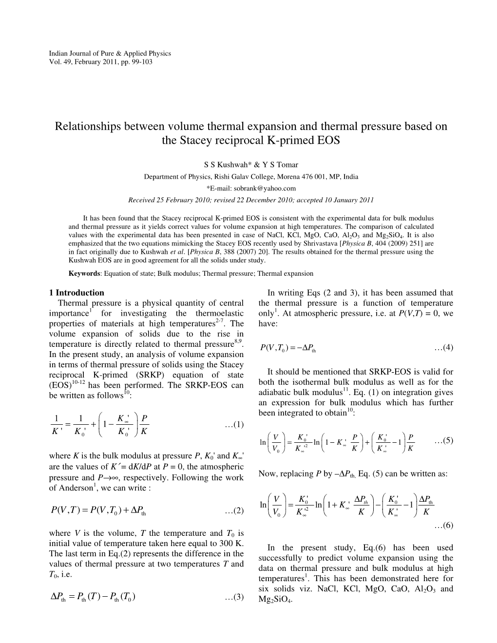 Relationships Between Volume Thermal Expansion and Thermal Pressure Based on the Stacey Reciprocal K-Primed EOS