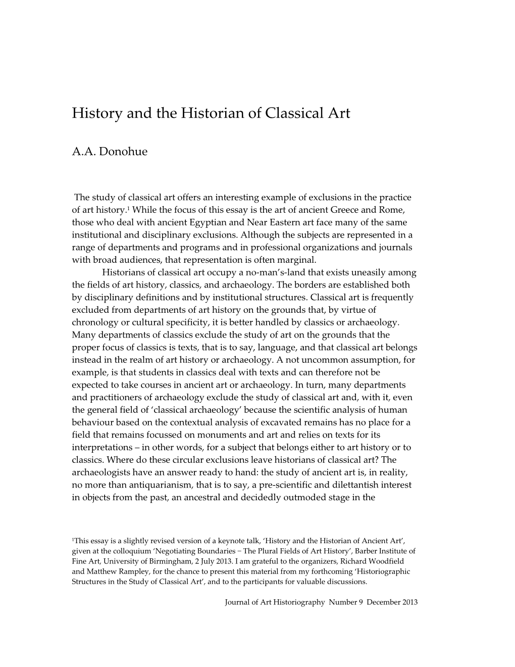 History and the Historian of Classical Art