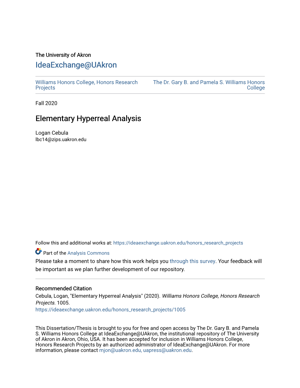 Elementary Hyperreal Analysis