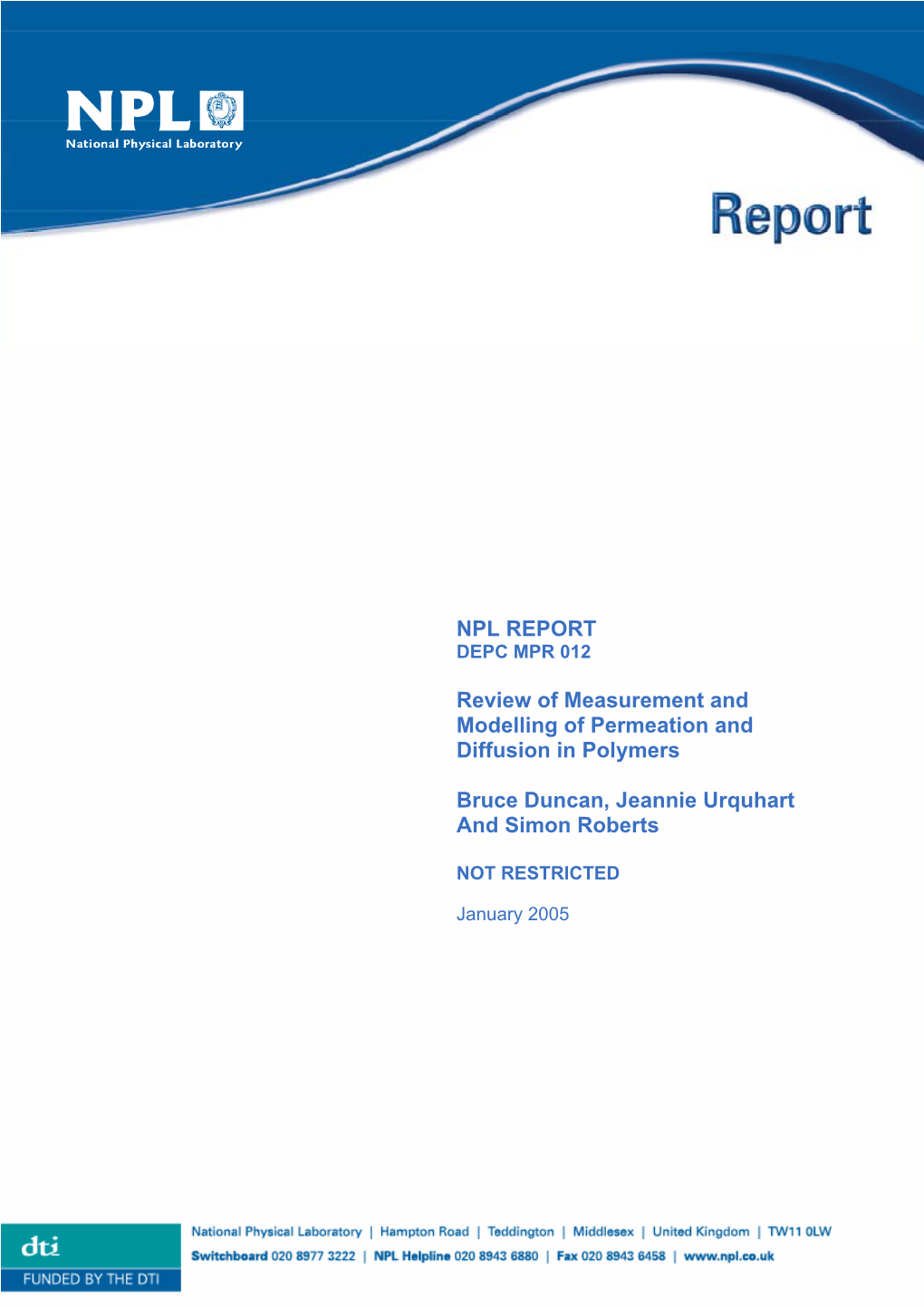 NPL REPORT Review of Measurement and Modelling Of