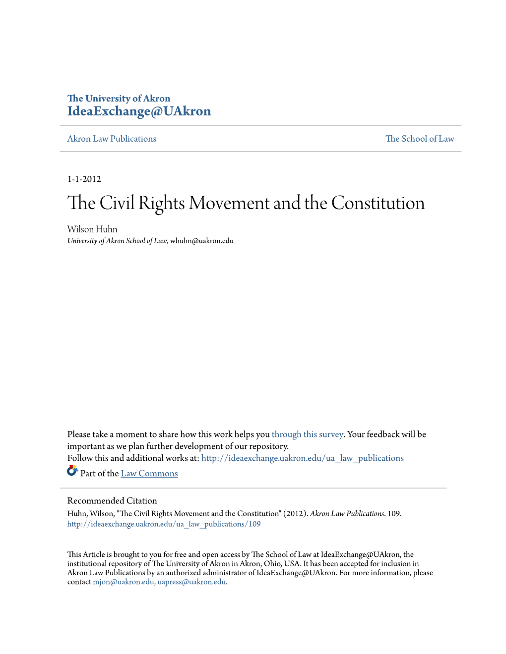 The Civil Rights Movement and the Constitution