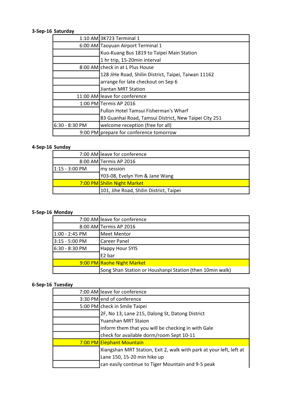 Taipei-Itinerary