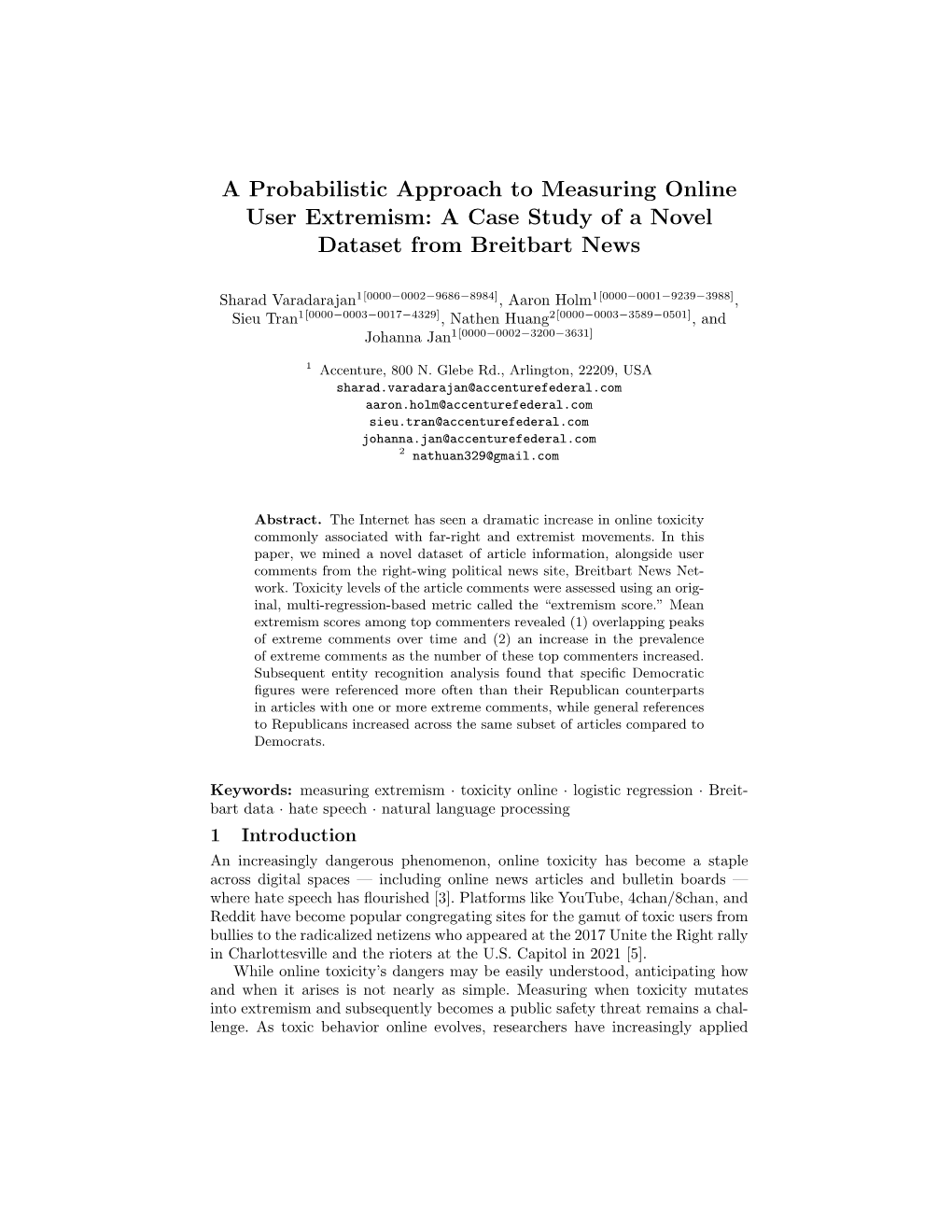 A Probabilistic Approach to Measuring Online User Extremism: a Case Study of a Novel Dataset from Breitbart News