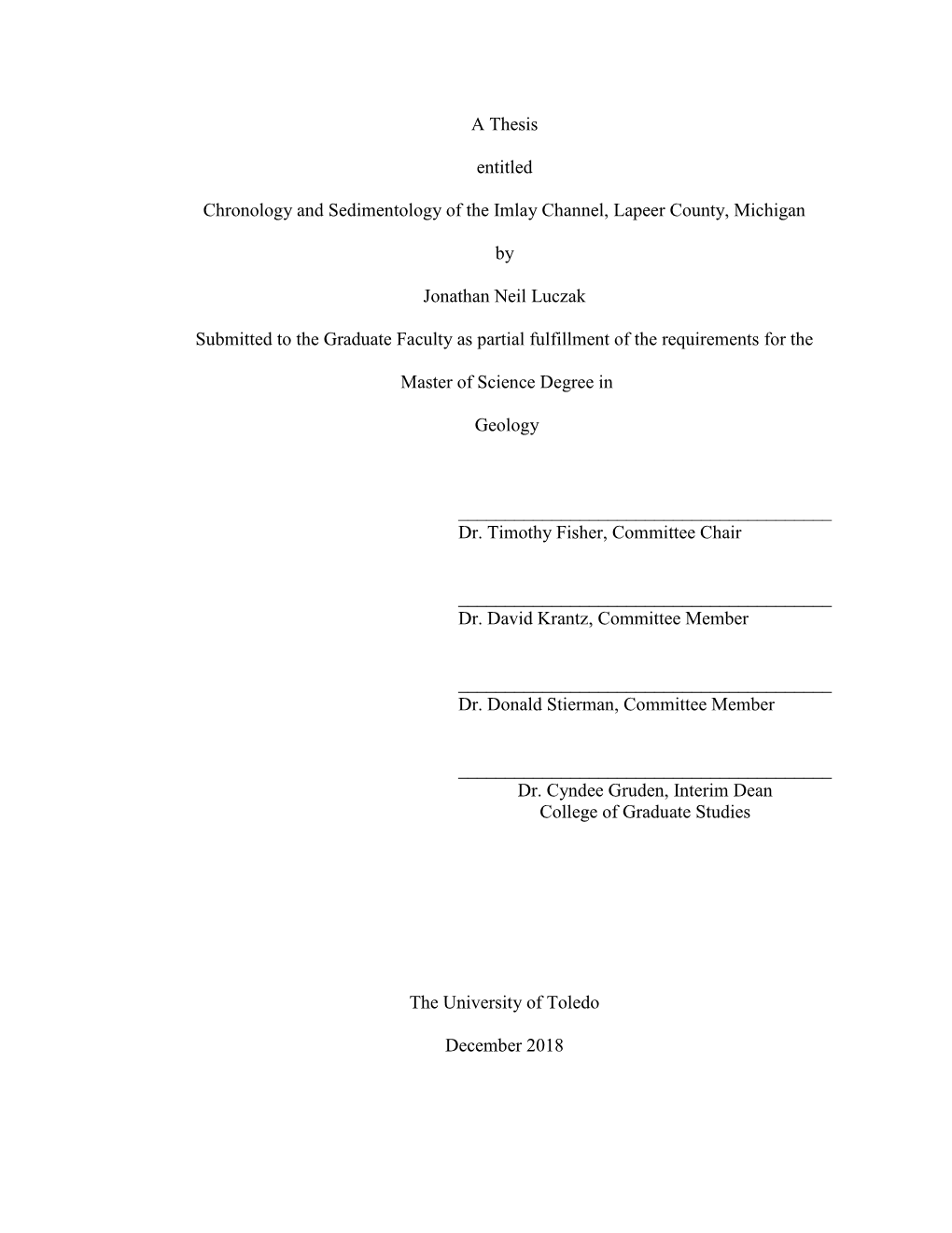 A Thesis Entitled Chronology and Sedimentology of the Imlay