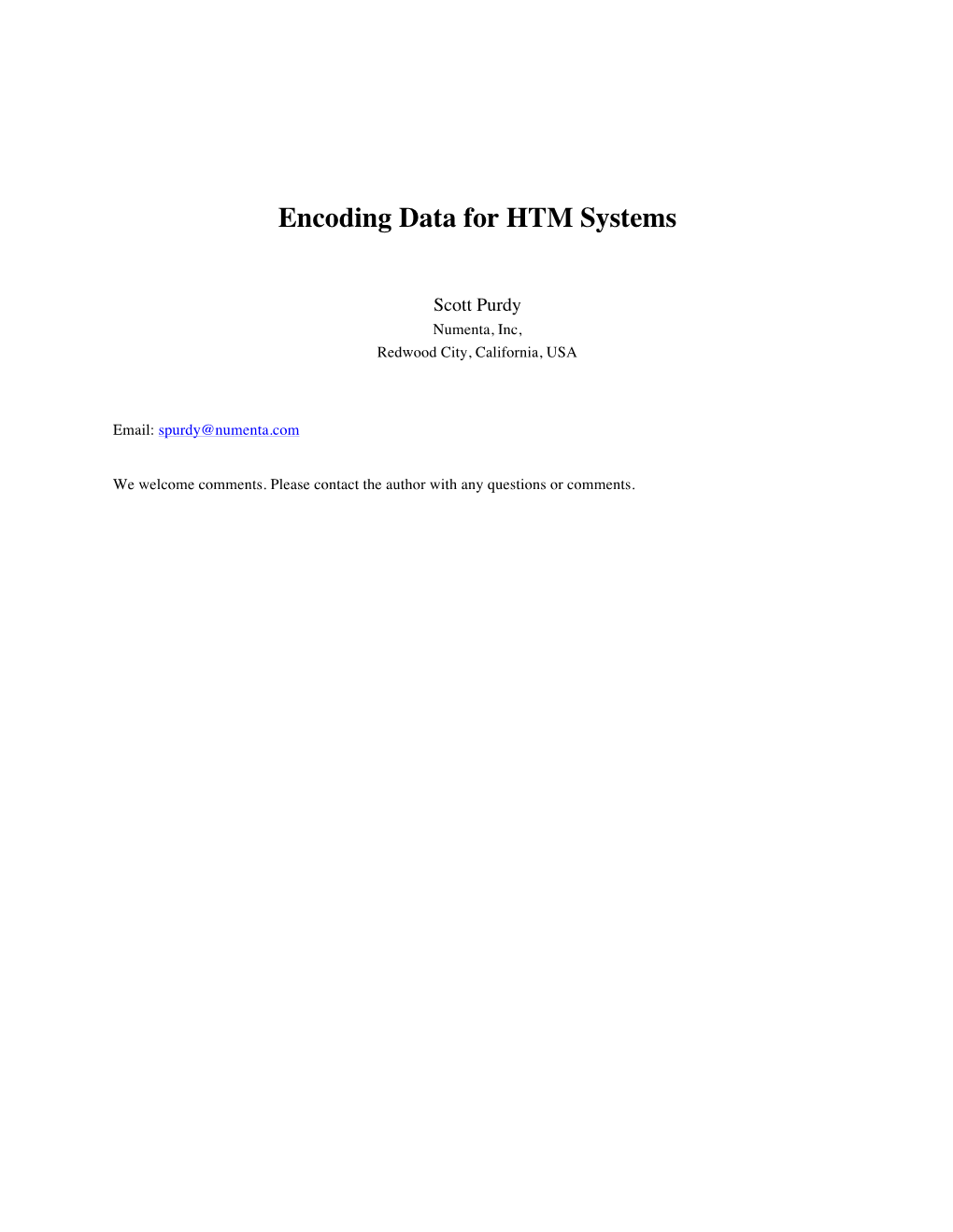 Encoding Data for HTM Systems