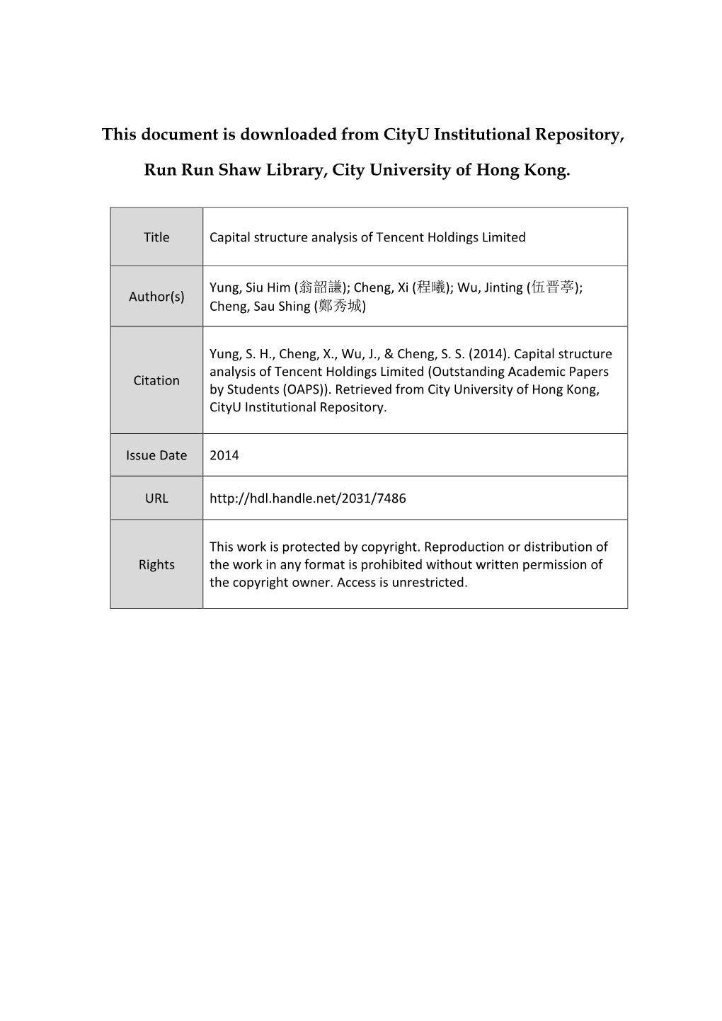 Capital Structure Analysis of Tencent Holdings Limited