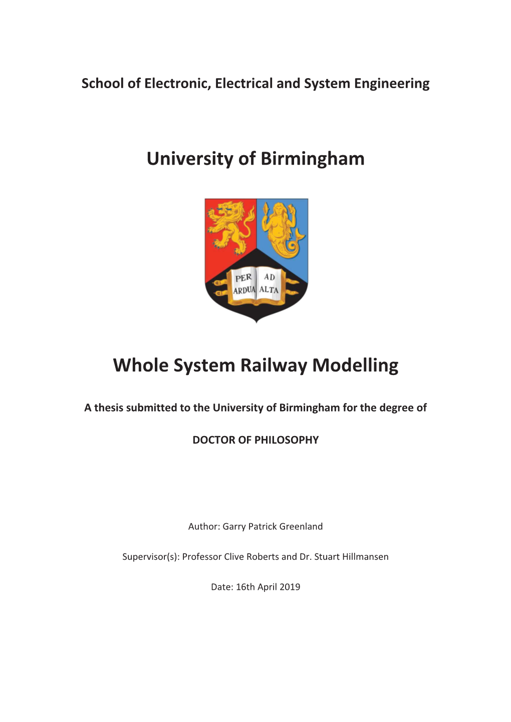 University of Birmingham Whole System Railway Modelling