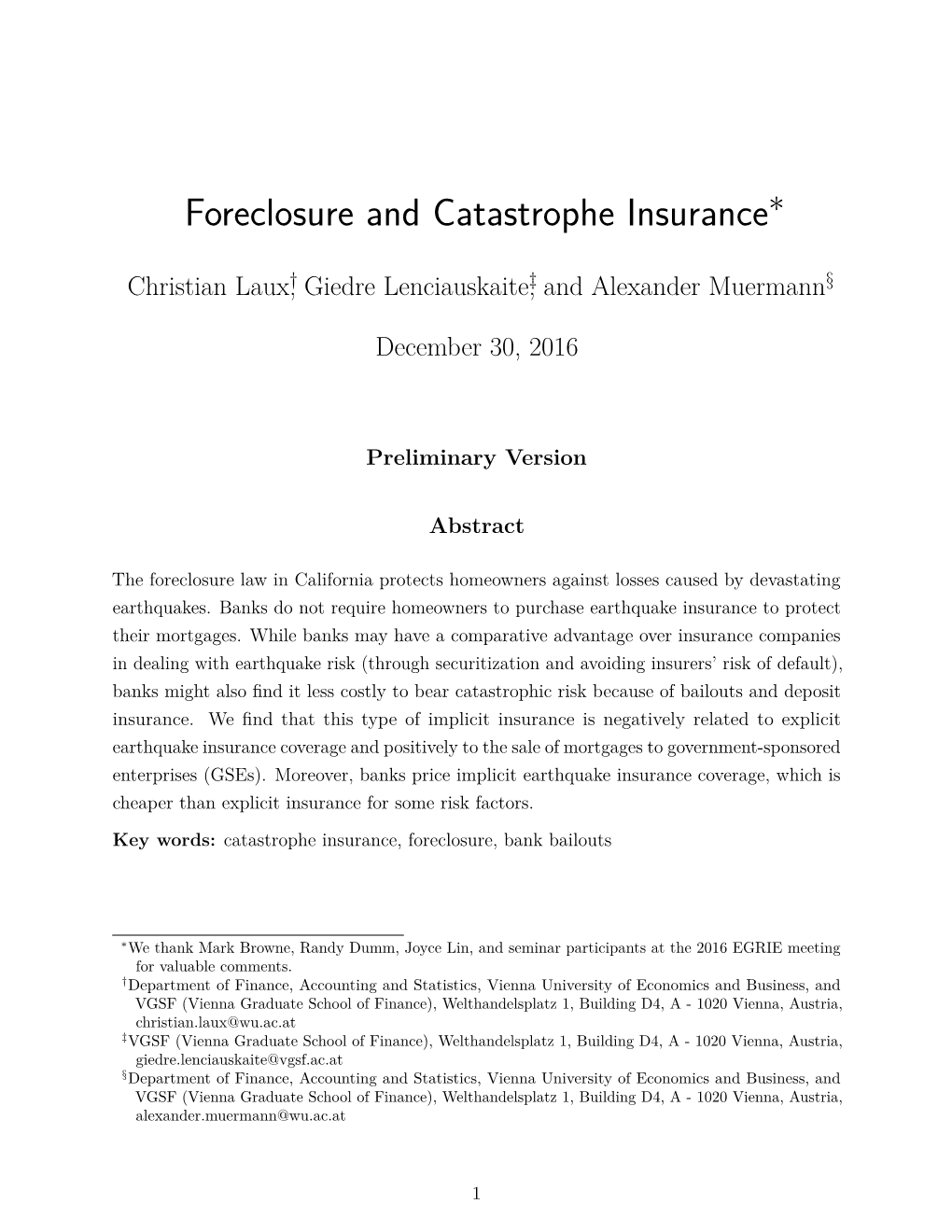 Foreclosure and Catastrophe Insurance∗