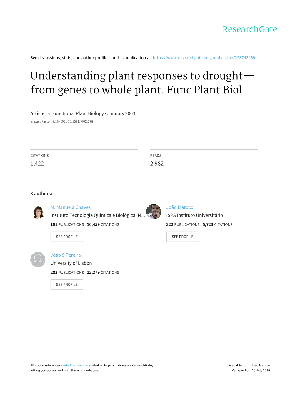 Understanding Plant Responses to Drought— from Genes to Whole Plant