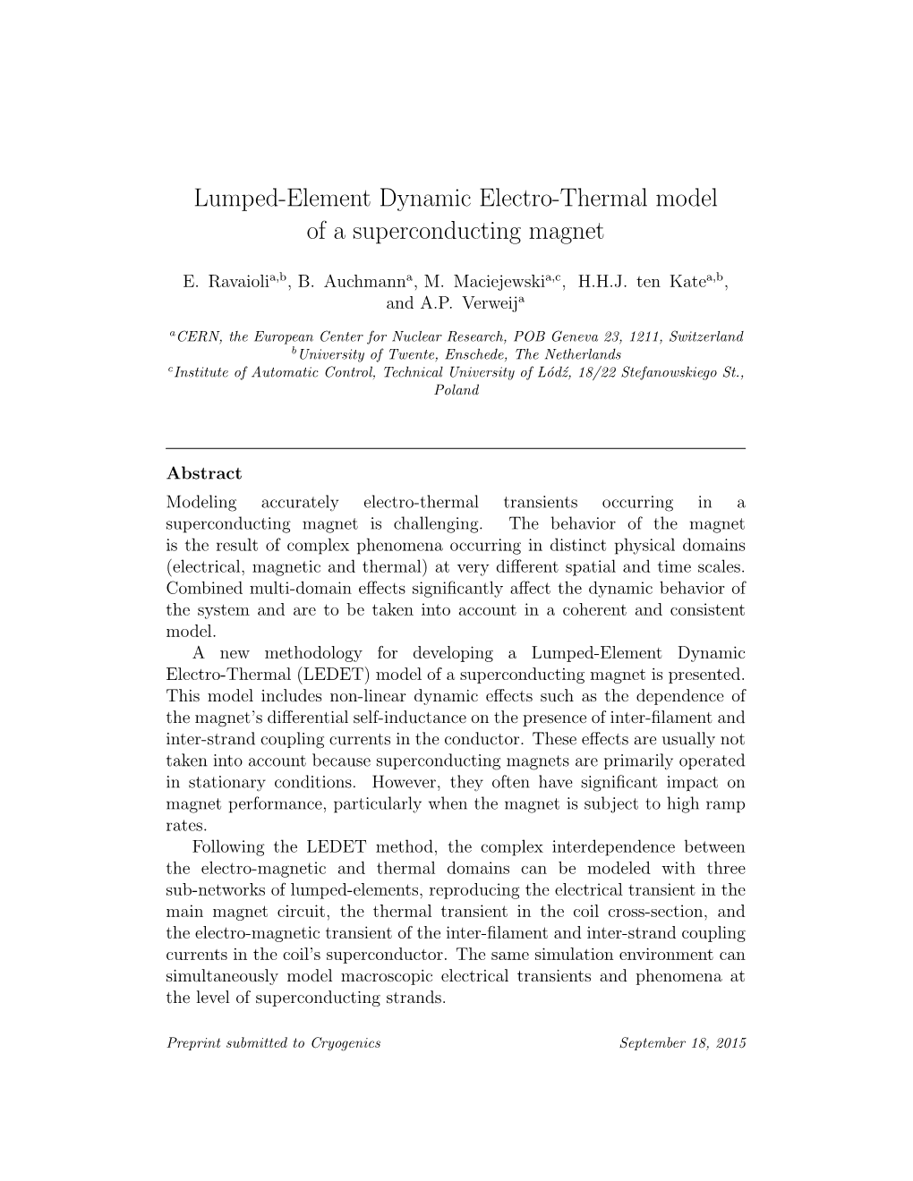 Lumped-Element Dynamic Electro-Thermal Model of a Superconducting Magnet