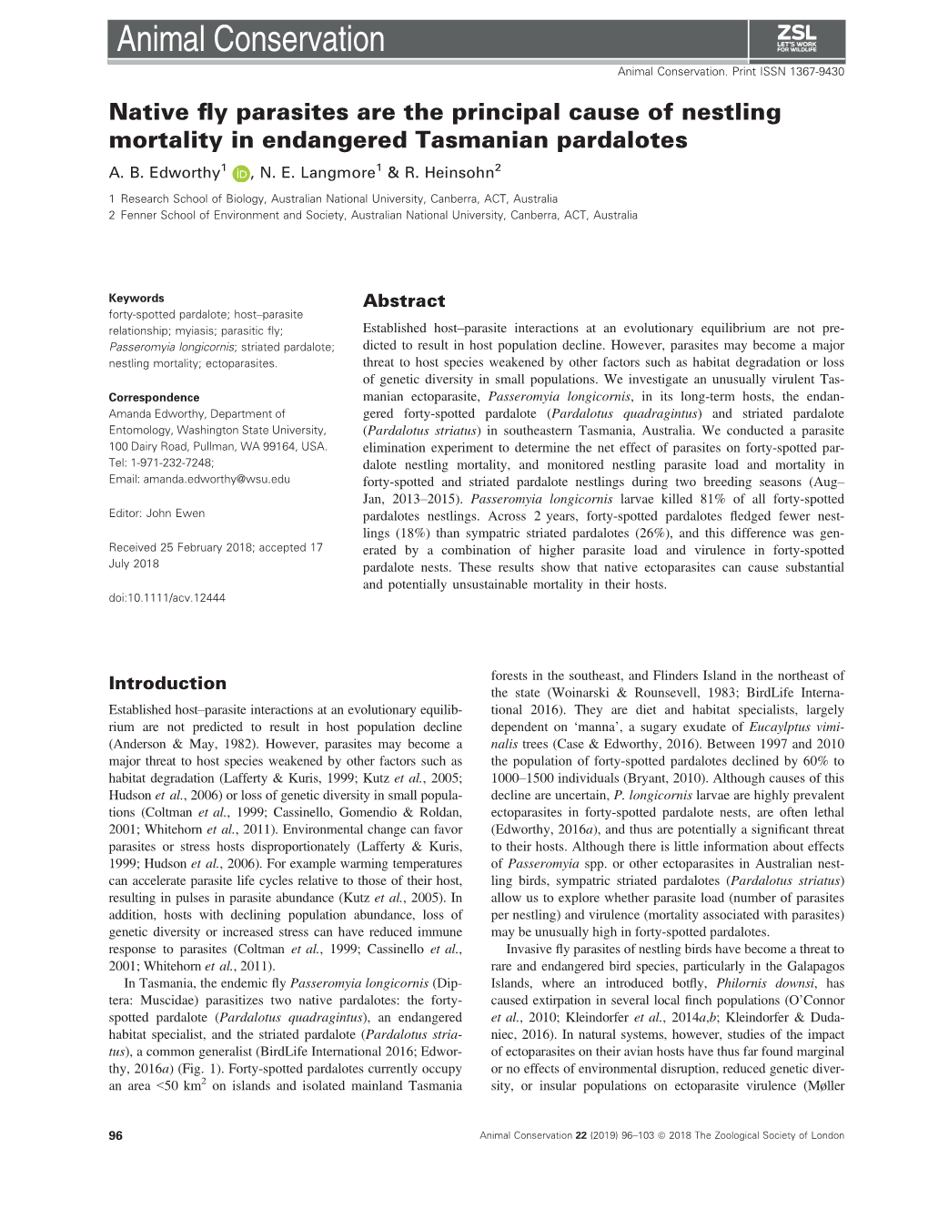 Parasite Impacts of 40 Spotted Pardalote