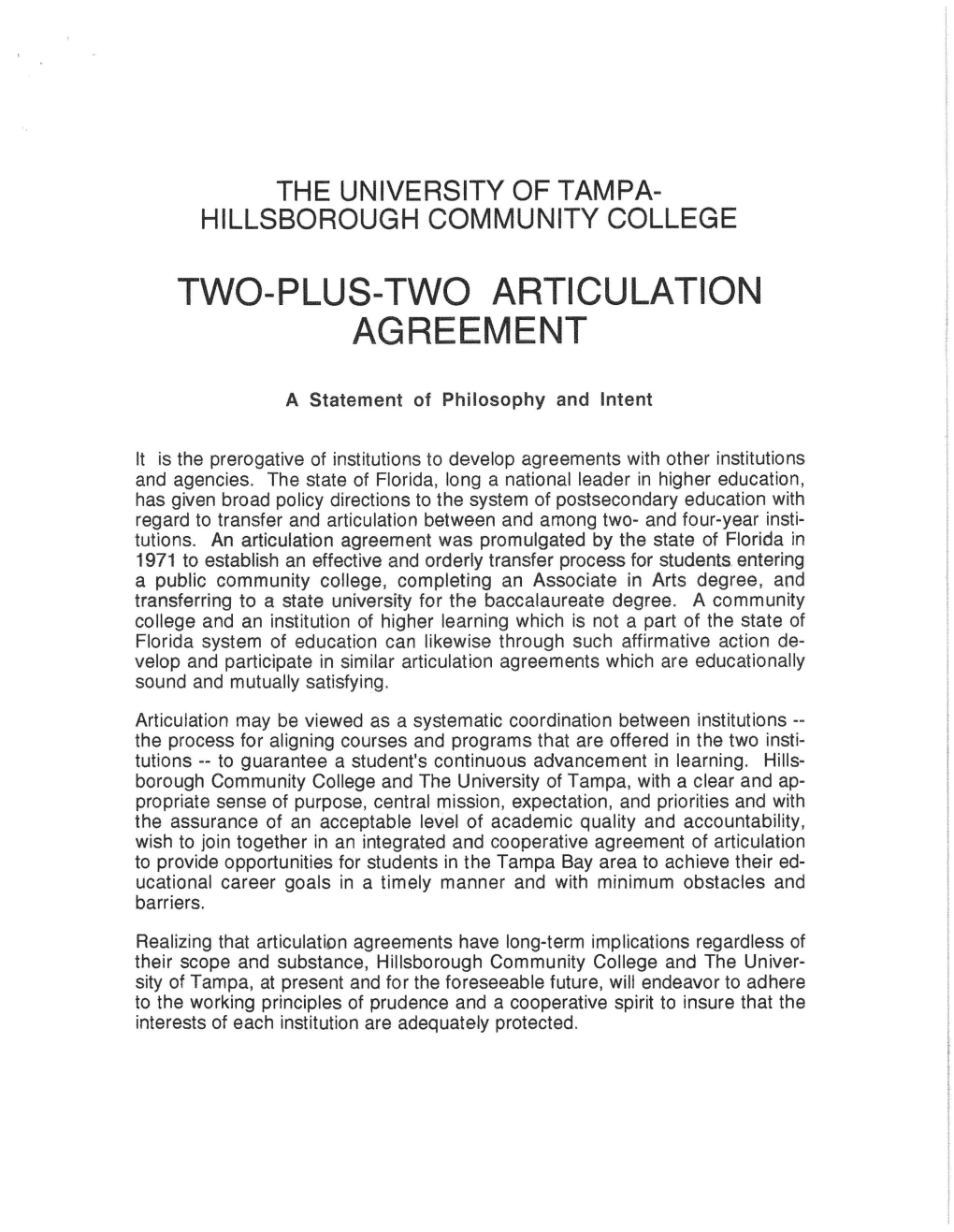 Articulation Agreement University of Tampa