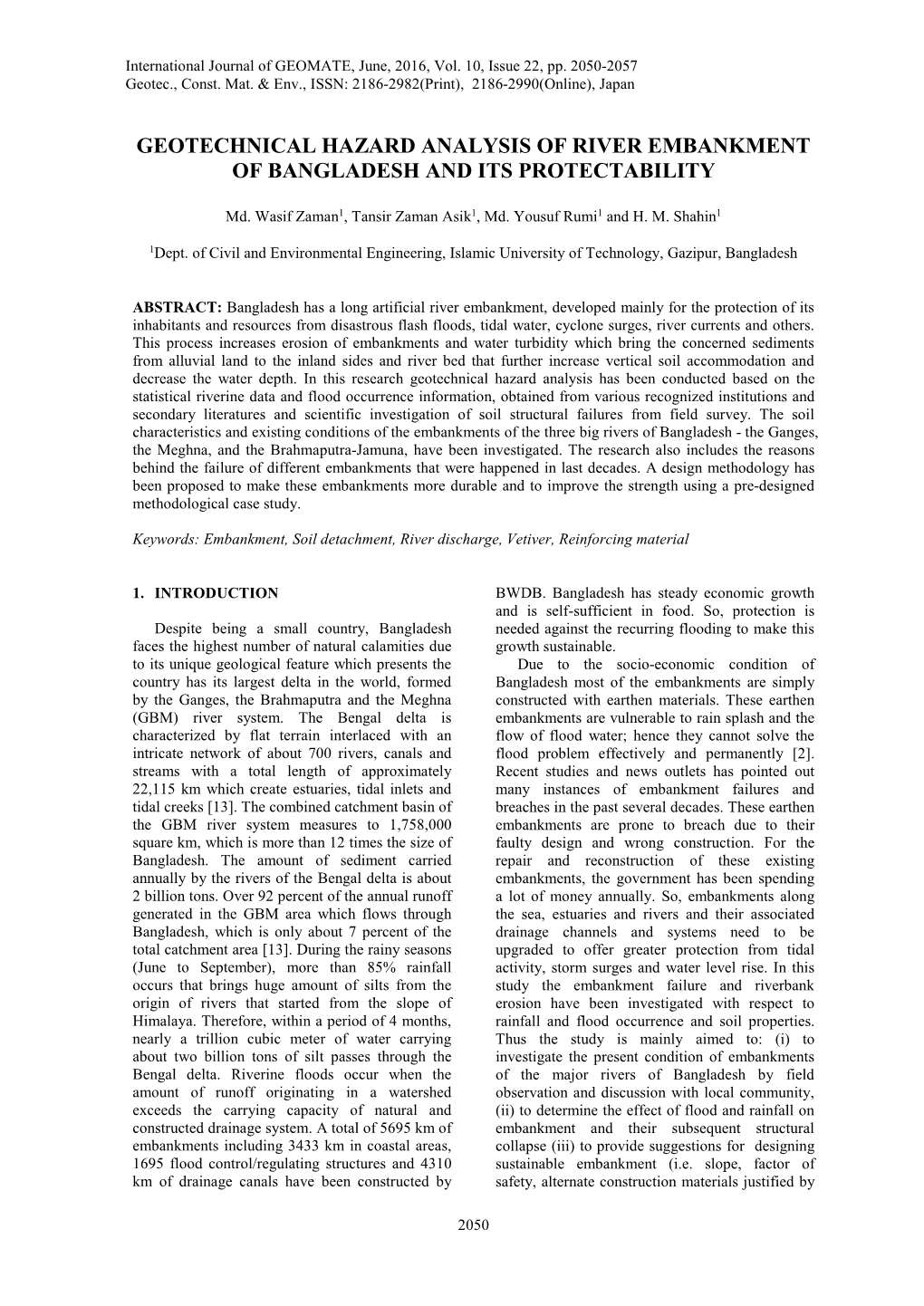 Geotechnical Hazard Analysis of River Embankment of Bangladesh and Its Protectability