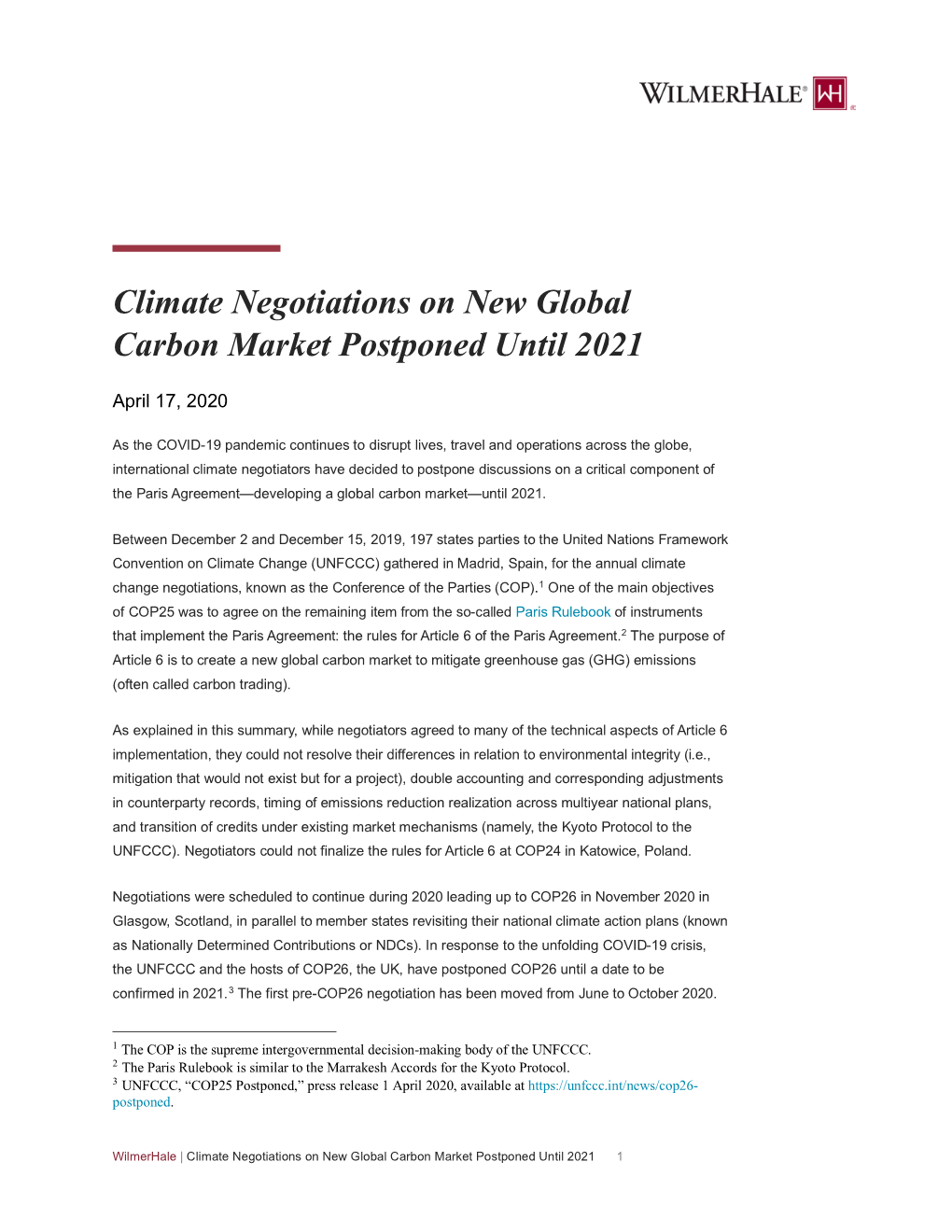 Climate Negotiations on New Global Carbon Market Postponed Until 2021