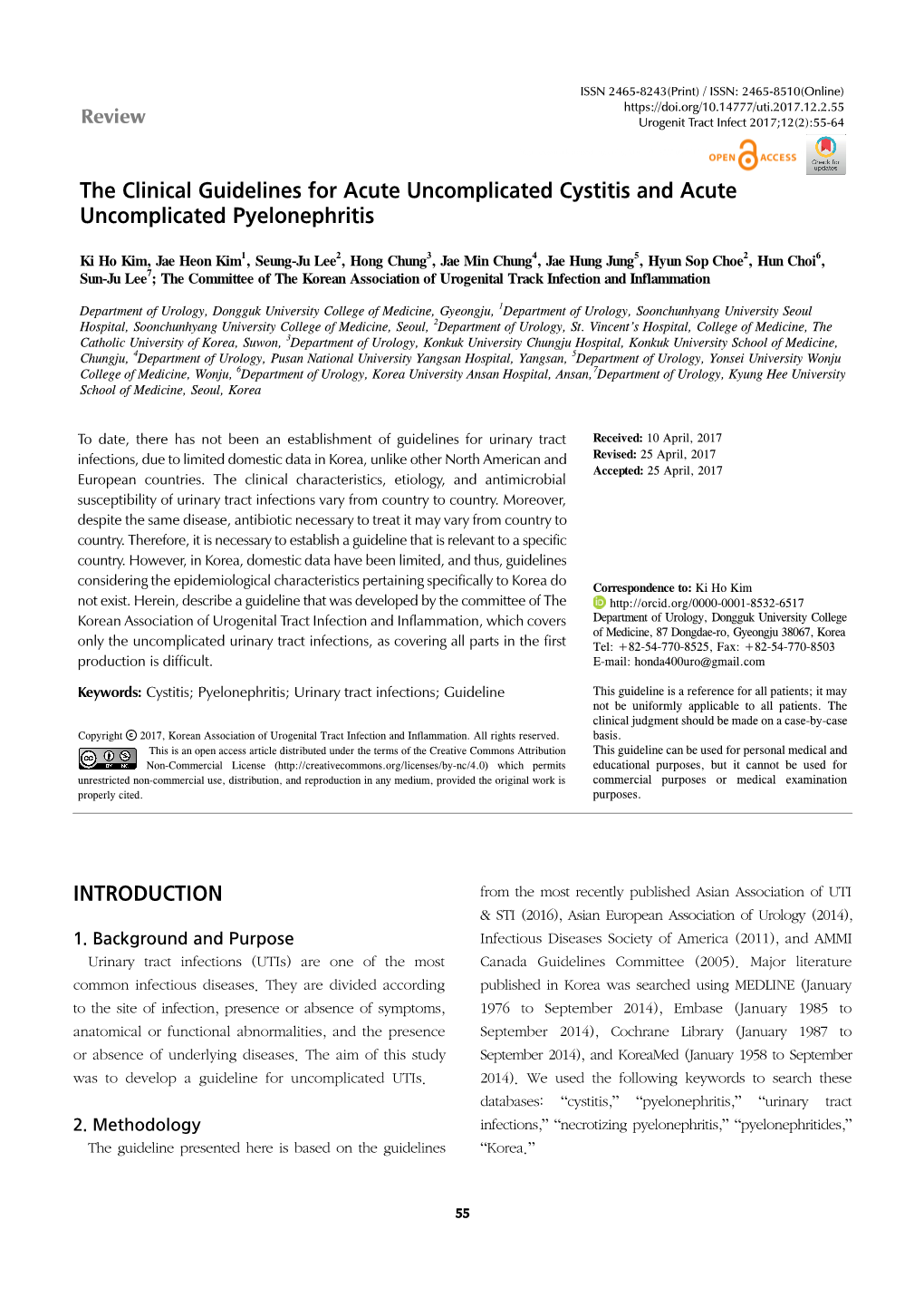 The Clinical Guidelines for Acute Uncomplicated Cystitis and Acute Uncomplicated Pyelonephritis