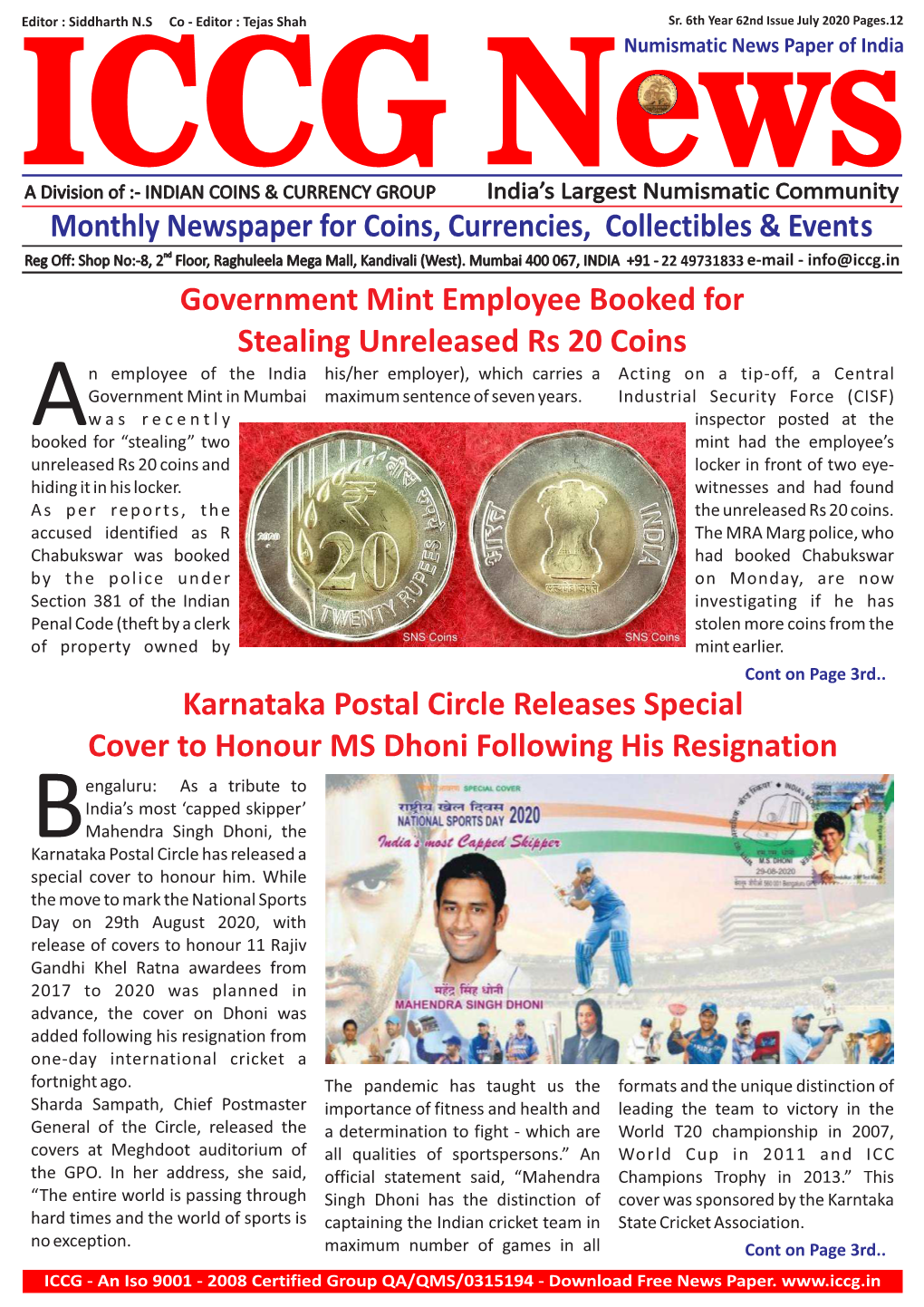 August 63Rd ICCG News Paper 2020.Cdr