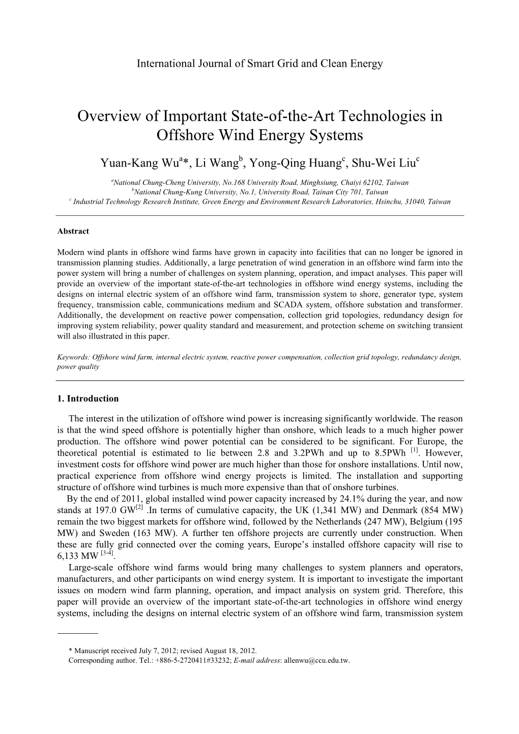 Overview of Important State-Of-The-Art Technologies in Offshore Wind Energy Systems