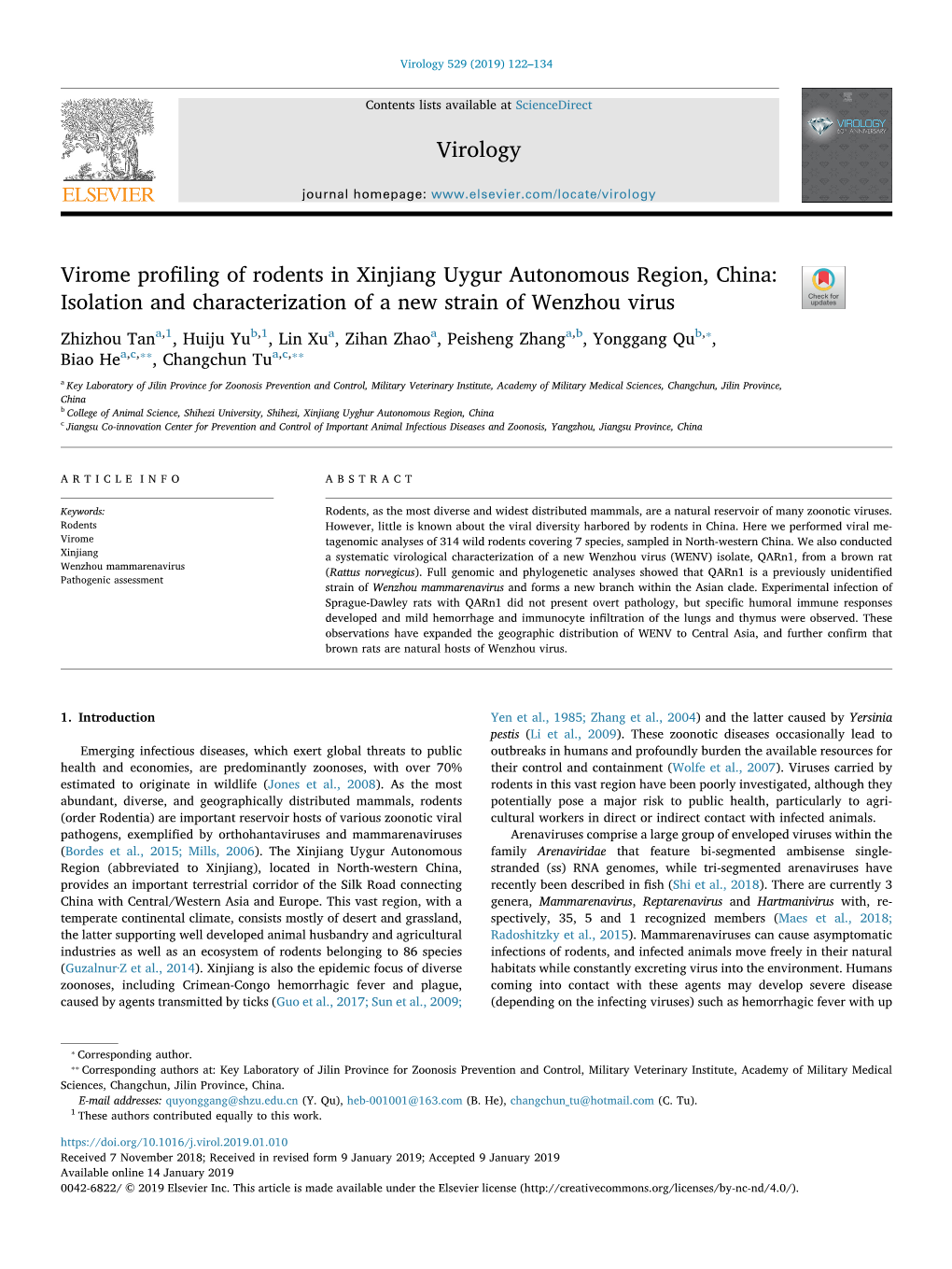 Virome Profiling of Rodents in Xinjiang Uygur Autonomous Region, China