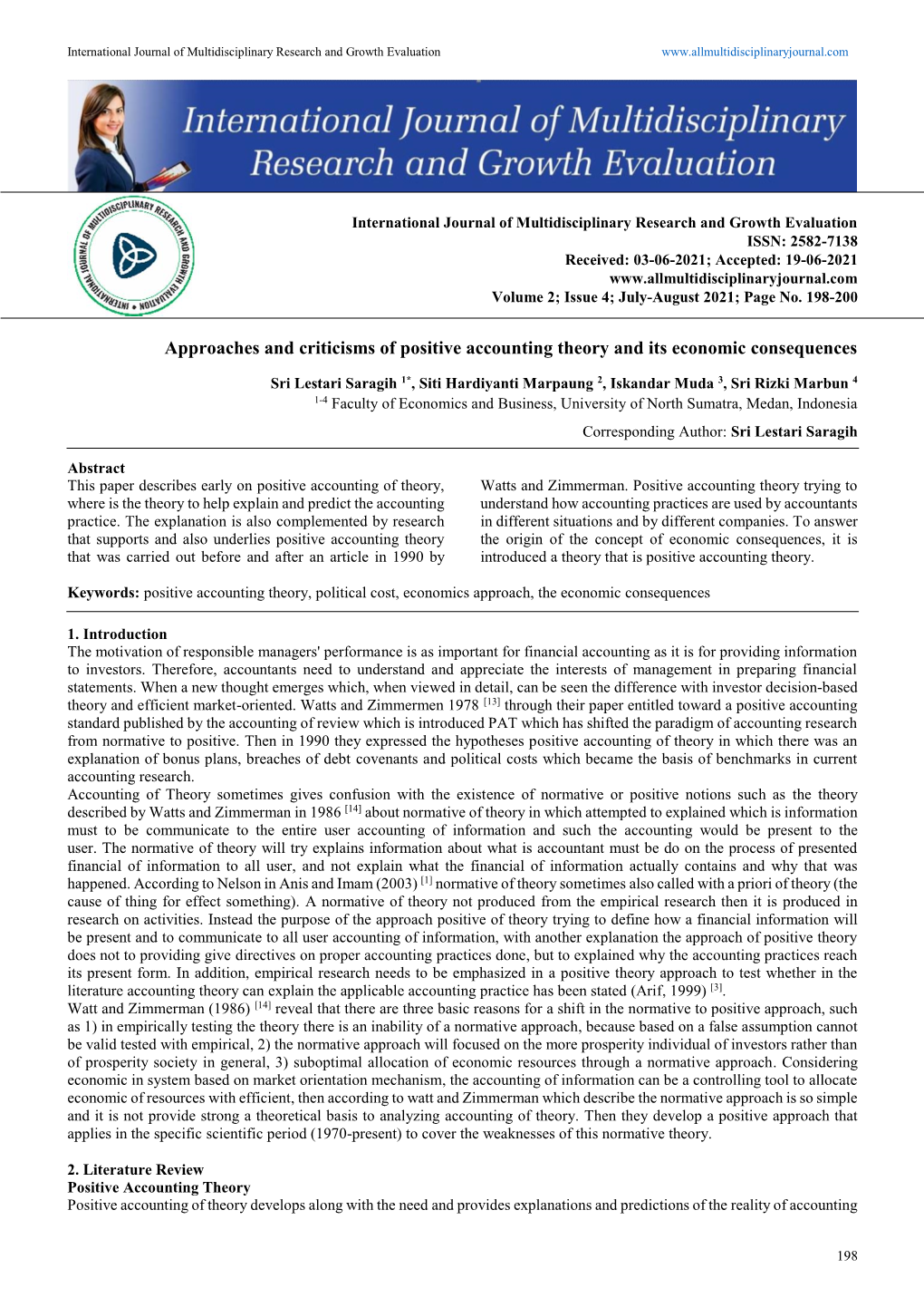 Approaches and Criticisms of Positive Accounting Theory and Its Economic Consequences