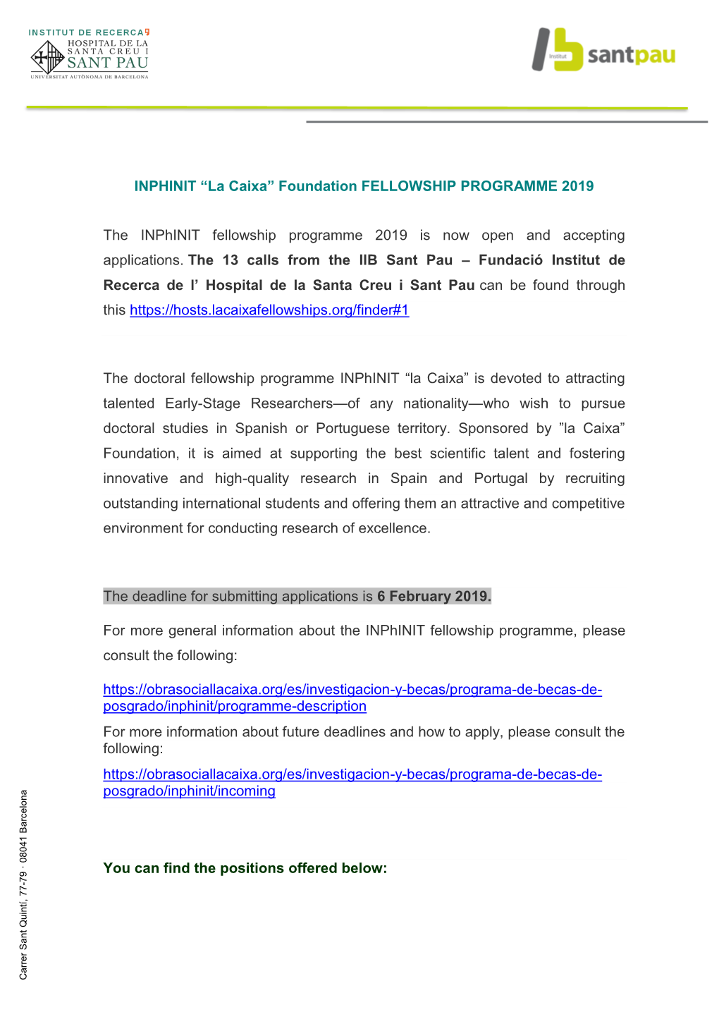 Program Inphinit Fundacio La Caixa