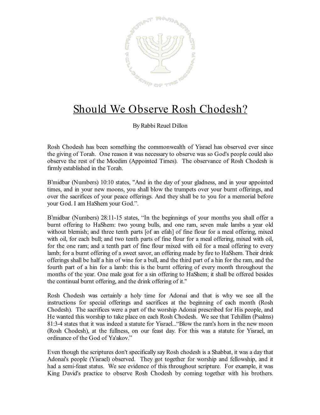 Should We Observe Rosh Chodesh?