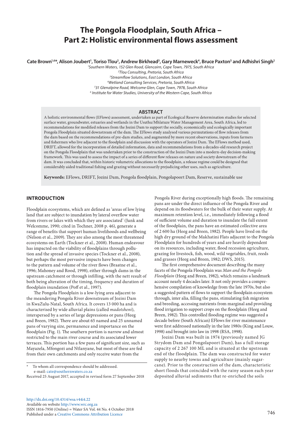 The Pongola Floodplain, South Africa – Part 2: Holistic Environmental Flows Assessment