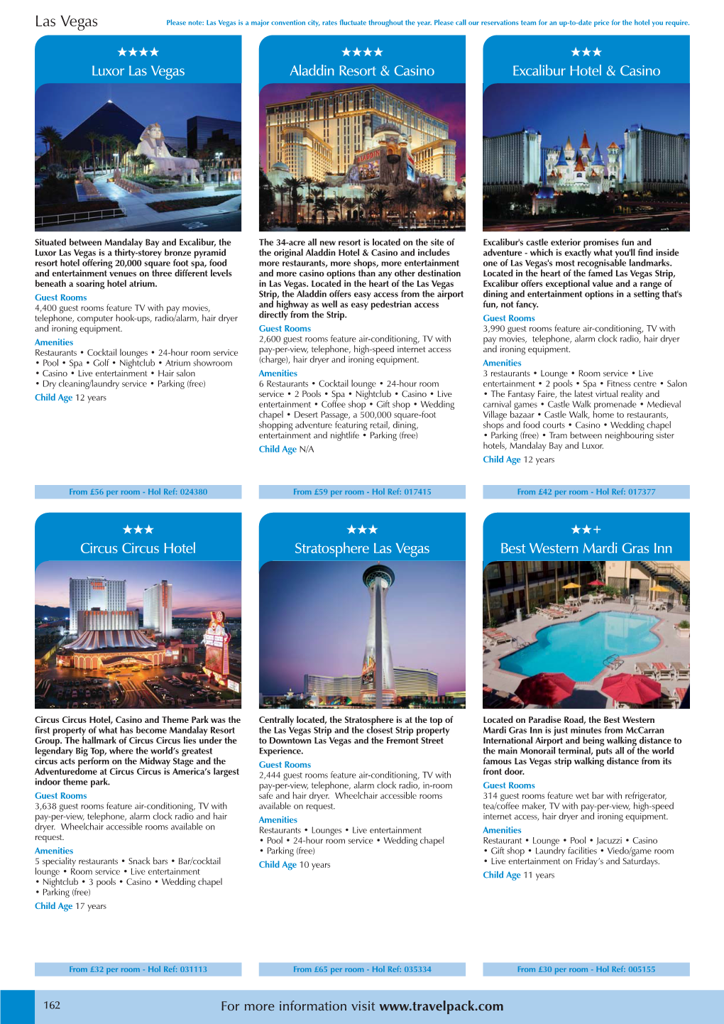 Las Vegas Please Note: Las Vegas Is a Major Convention City, Rates Fluctuate Throughout the Year