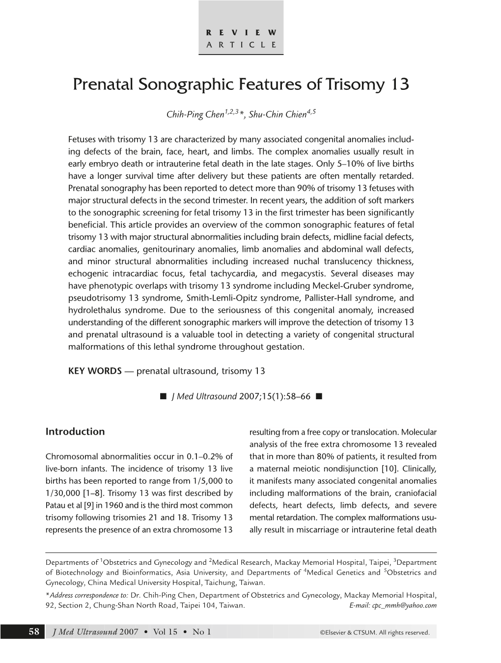 Prenatal Sonographic Features of Trisomy 13