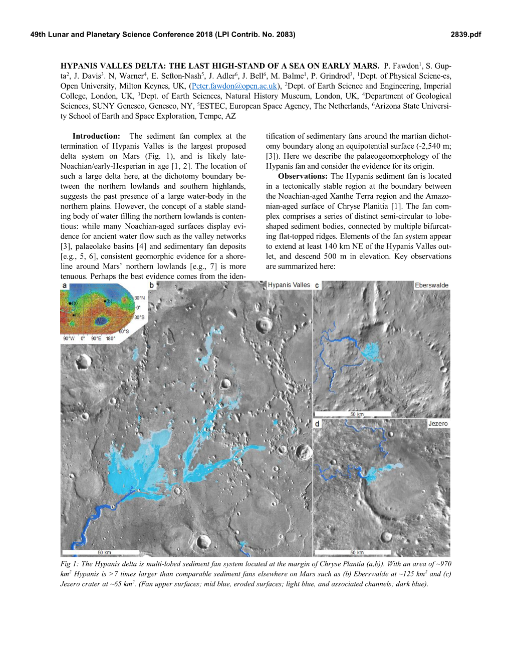 Hypanis Valles Delta: the Last High-Stand of a Sea on Early Mars