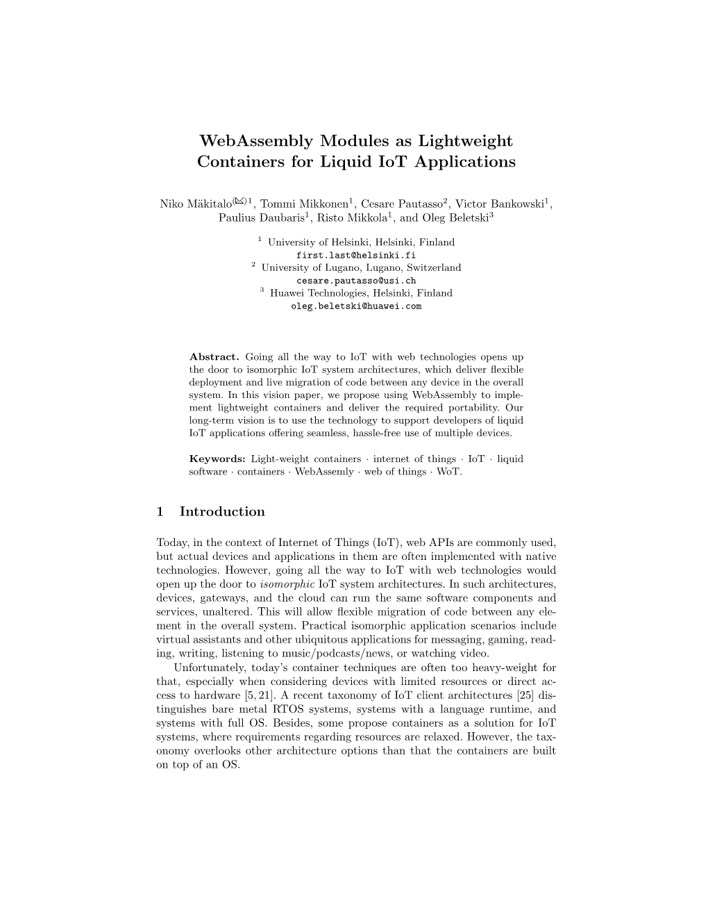 Webassembly Modules As Lightweight Containers for Liquid Iot Applications