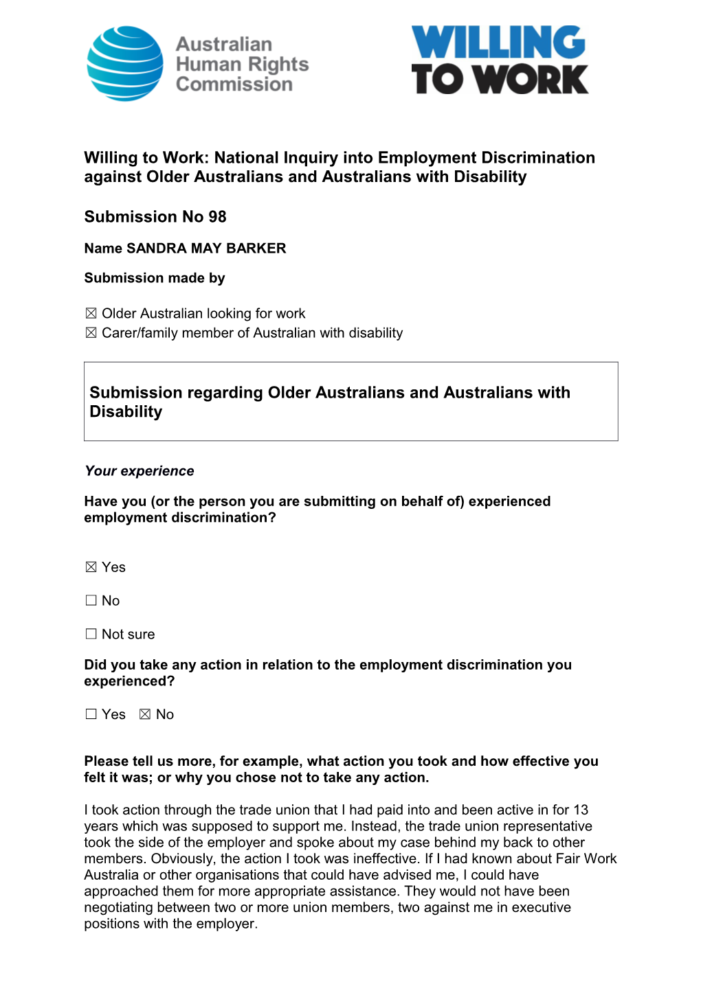 Willing to Work: National Inquiry Into Employment Discrimination Against Older Australians s8