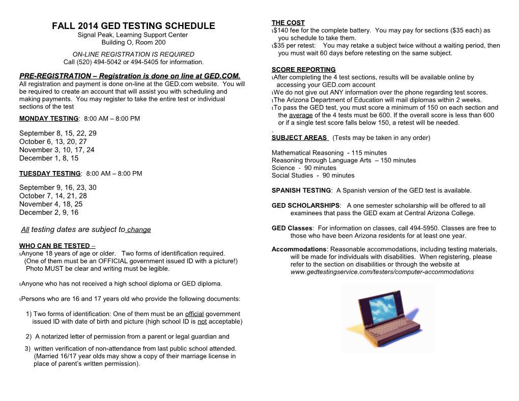 Spring/Summer 1999 Ged Testing Schedule