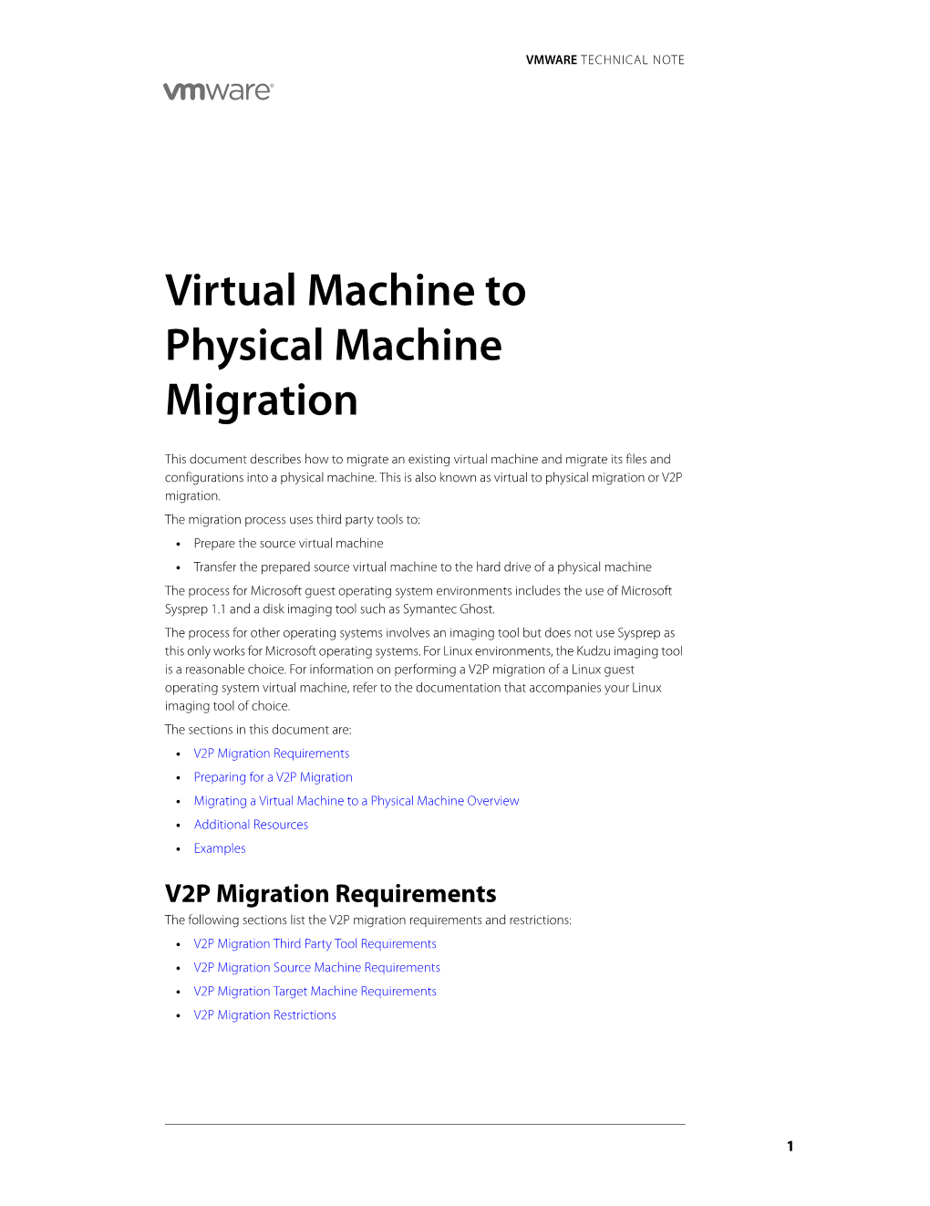 Virtual Machine to Physical Machine Migration